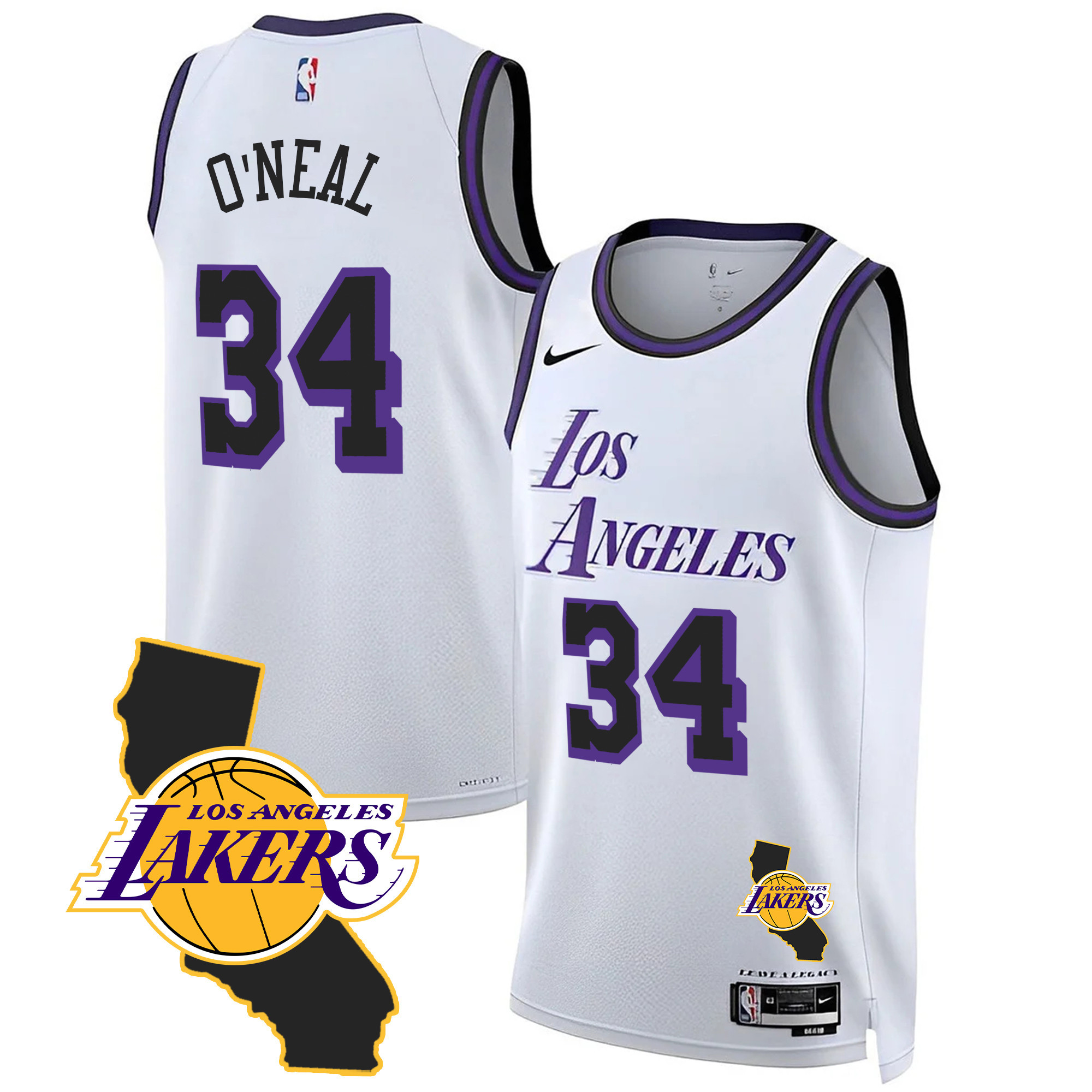 Shaquille O'Neal Men's Los Angeles Lakers California Patch City Jersey - All Stitched