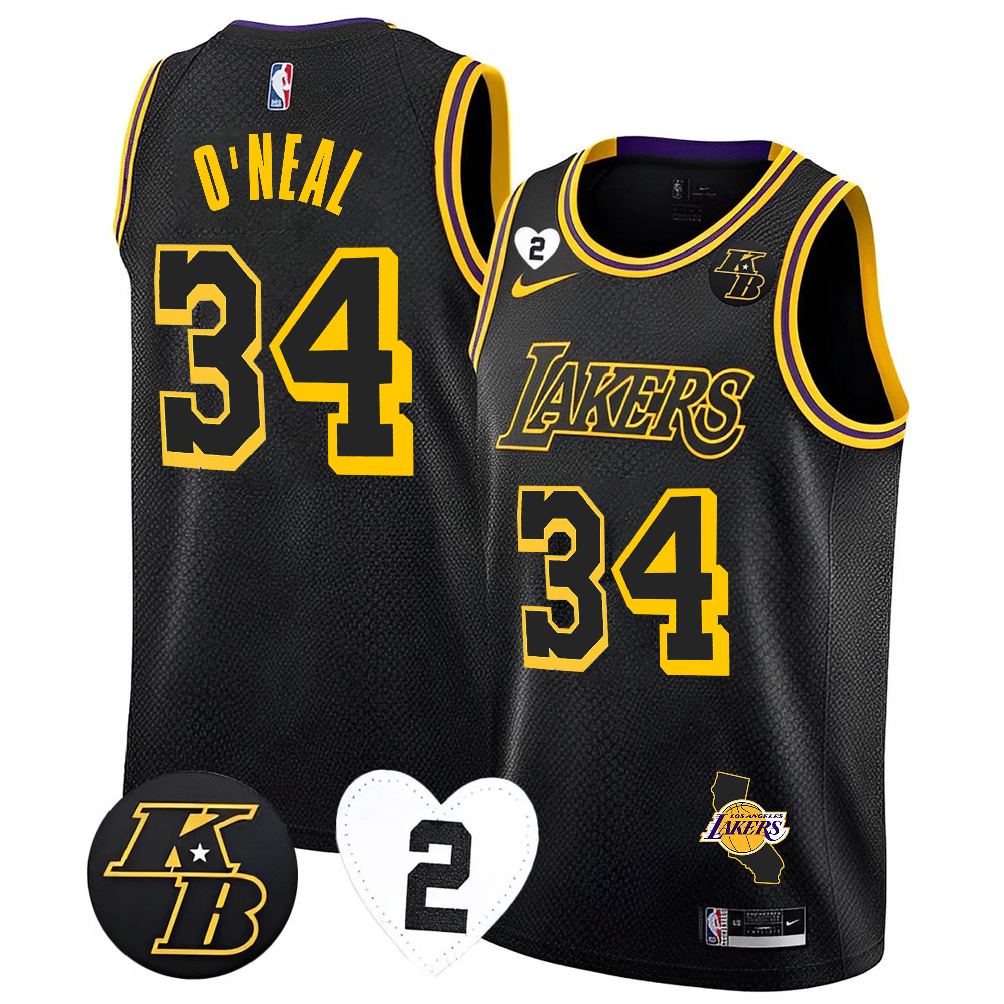 Shaquille O'Neal Men's Los Angeles Lakers California Patch Kobe & GiGi Jersey - All Stitched