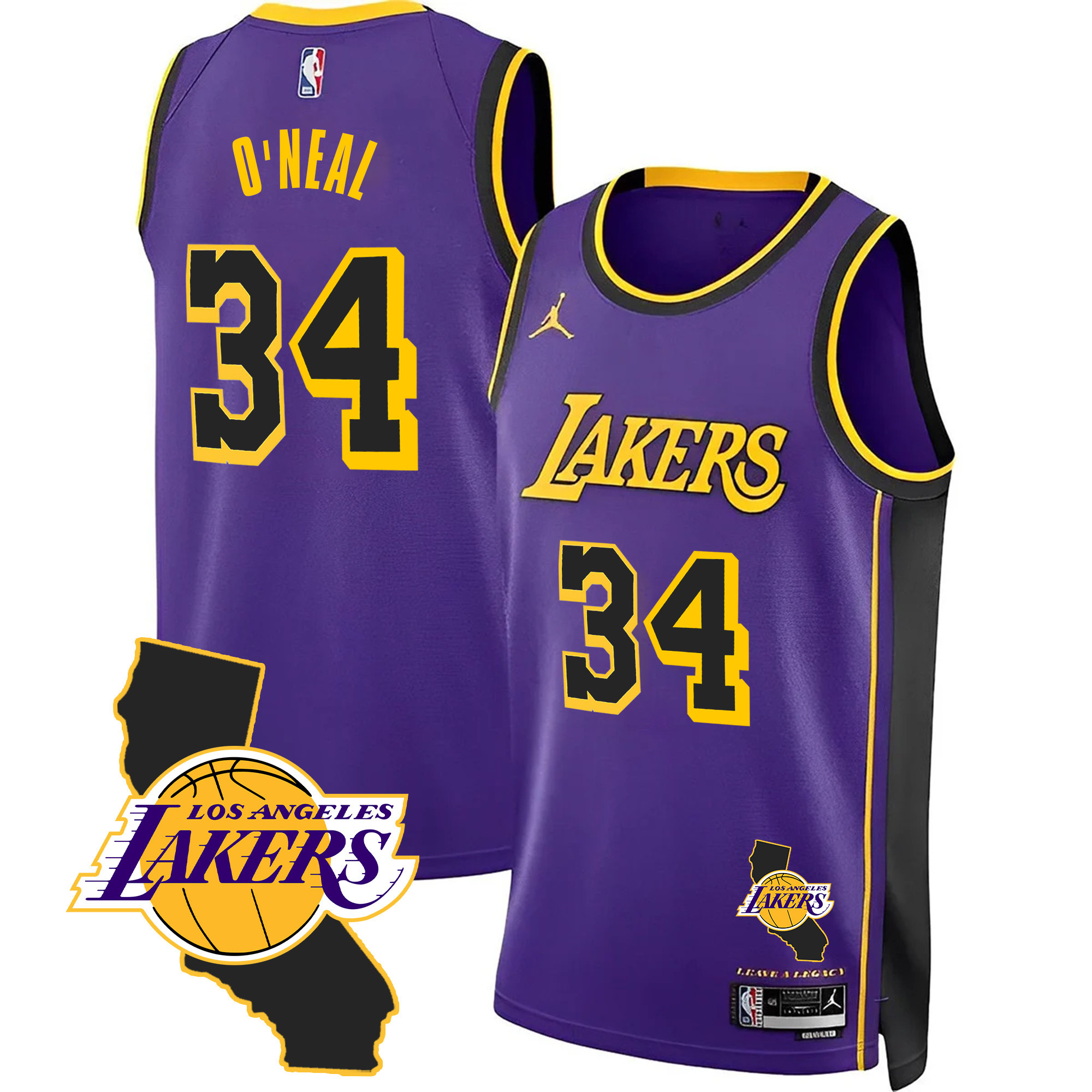Shaquille O'Neal Men's Los Angeles Lakers California Patch Purple Jersey - All Stitched