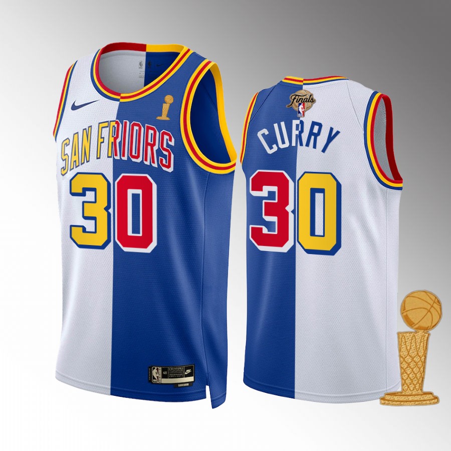Stephen Curry Champions Golden State Warriors White Royal #30 Jersey Classic Split