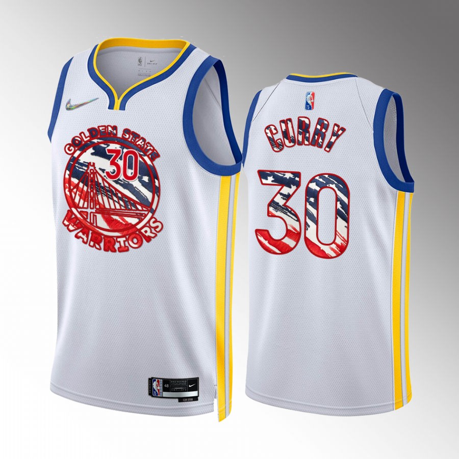 Stephen Curry Independence Day Golden State Warriors #30 White Jersey America