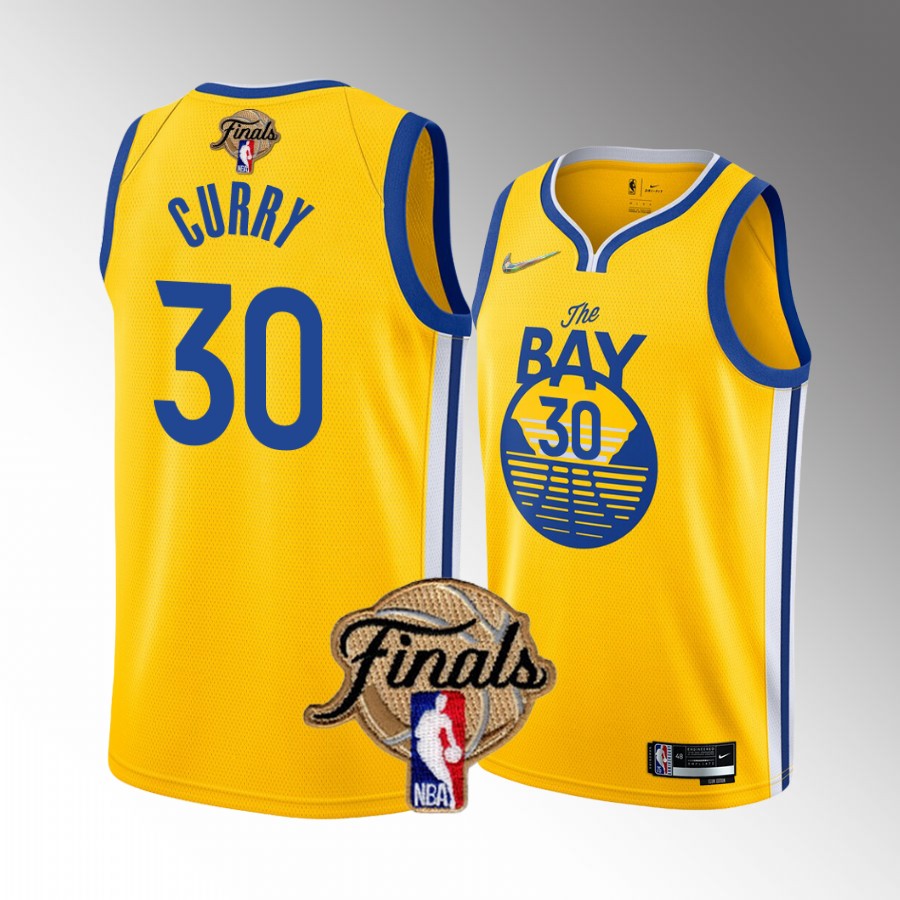 Stephen Curry Golden State Warriors Finals Jersey Gold #30 Diamond Badge Dub