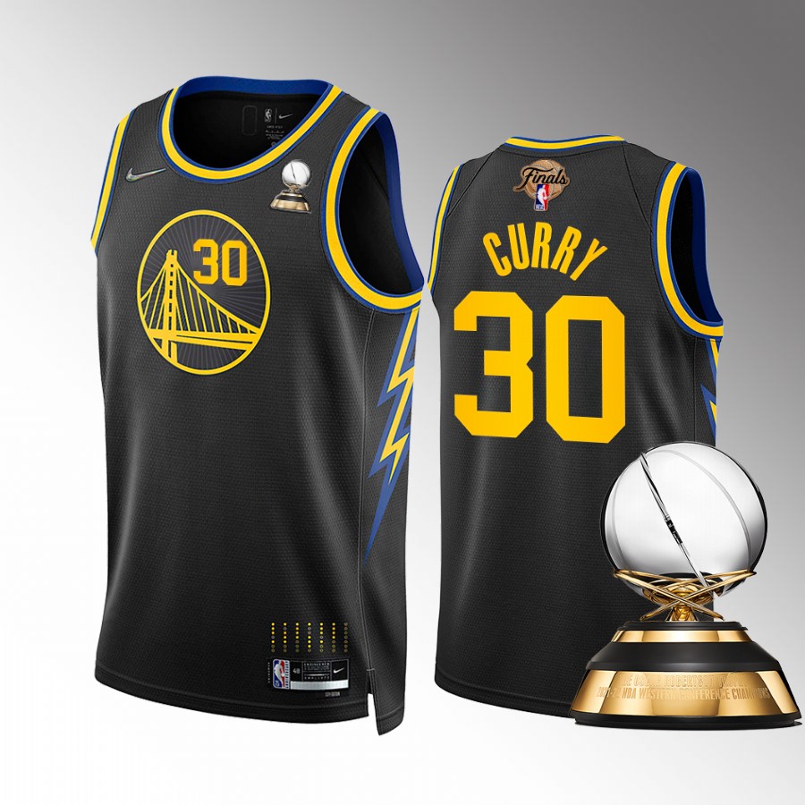 Stephen Curry Golden State Warriors Western Conference Champions Jersey Black #30 New Oscar Robertson Dub