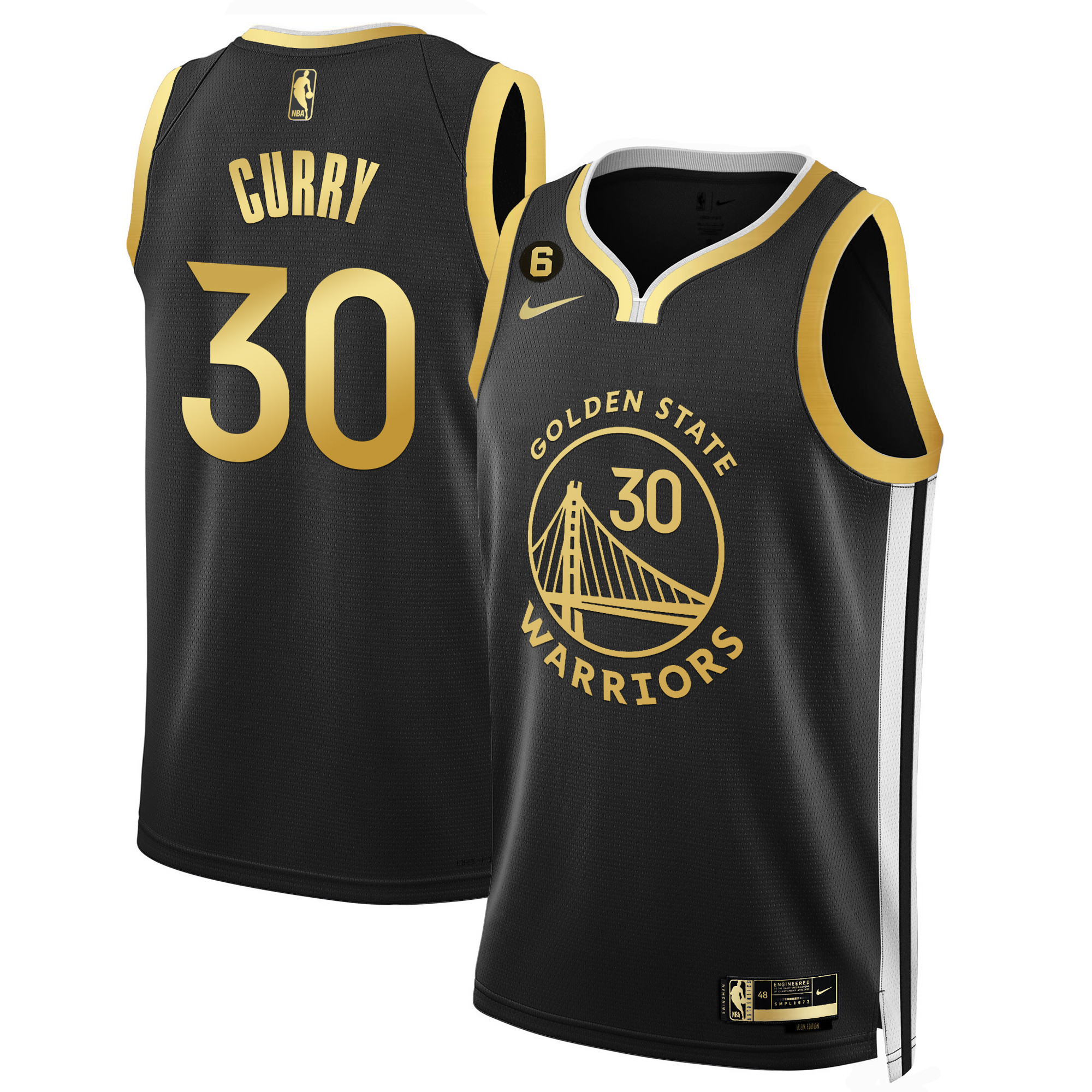 Stephen Curry Golden State Warriors Icon Black Gold Jersey - All Stitched