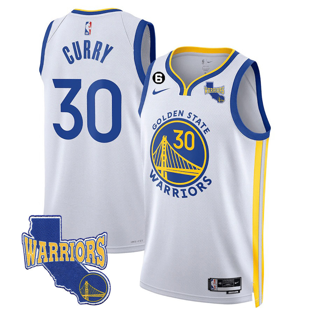 Stephen Curry Men's Golden State Warriors California State Patch Association White Jersey - All Stitched