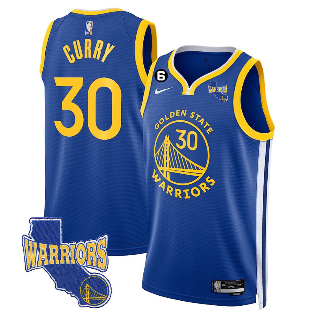 Stephen Curry Men's Golden State Warriors California State Patch Icon Royal Jersey - All Stitched