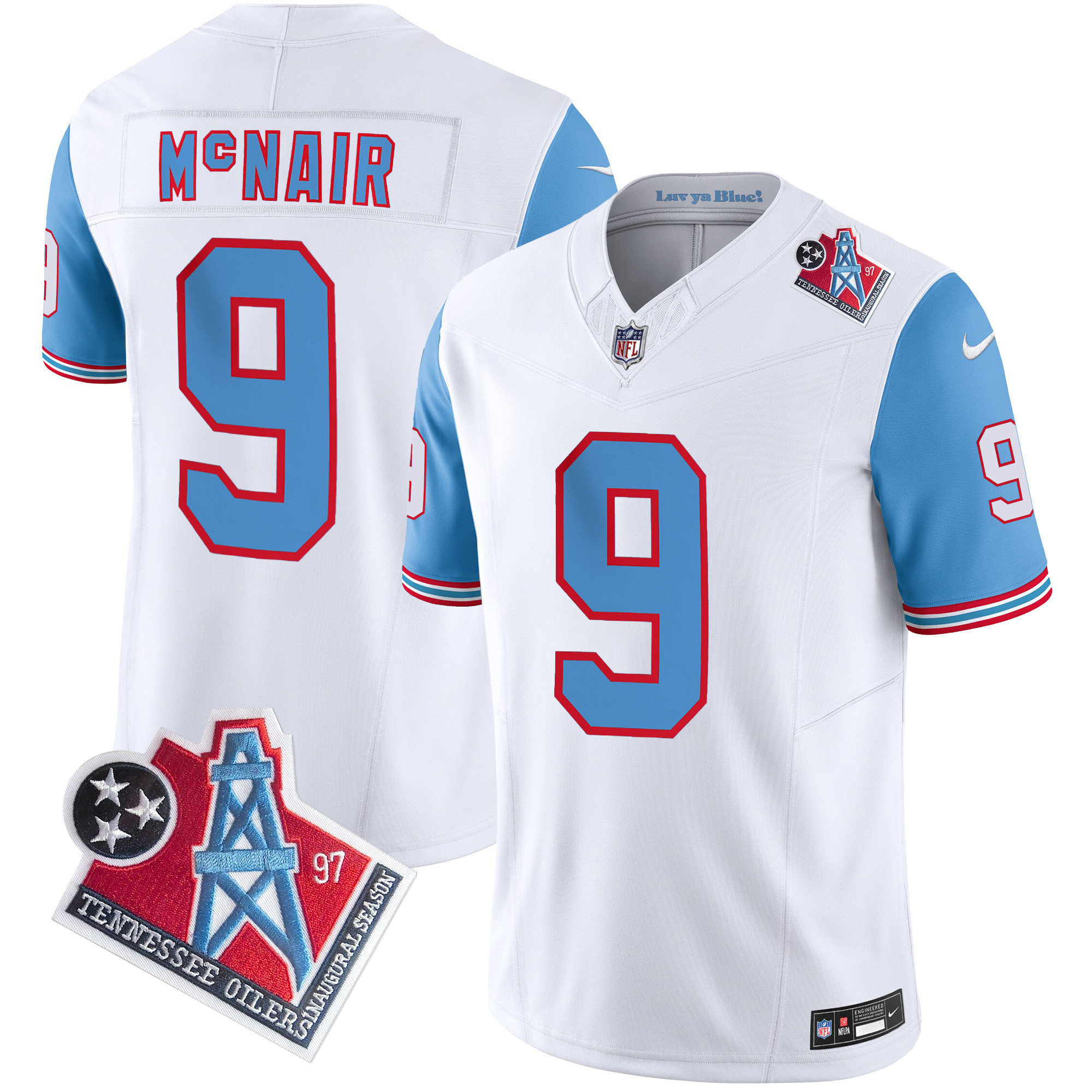Steve Mcnair Men's Tennessee Titans 1997 Throwback Limited Vapor Blue Sleeves Jersey
