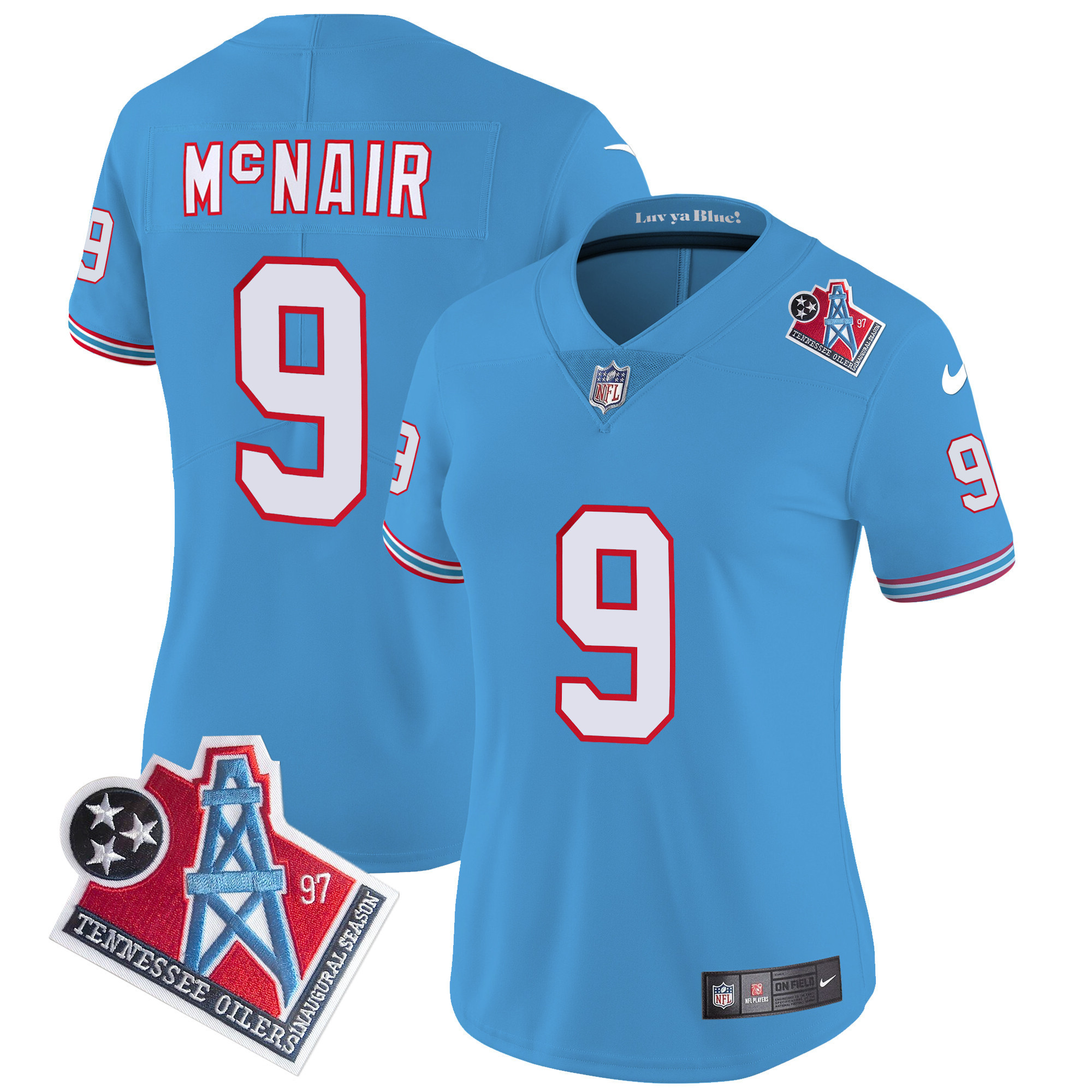 Steve Mcnair Women's Tennessee Titans 1997 Throwback Limited Vapor Light Blue Jersey