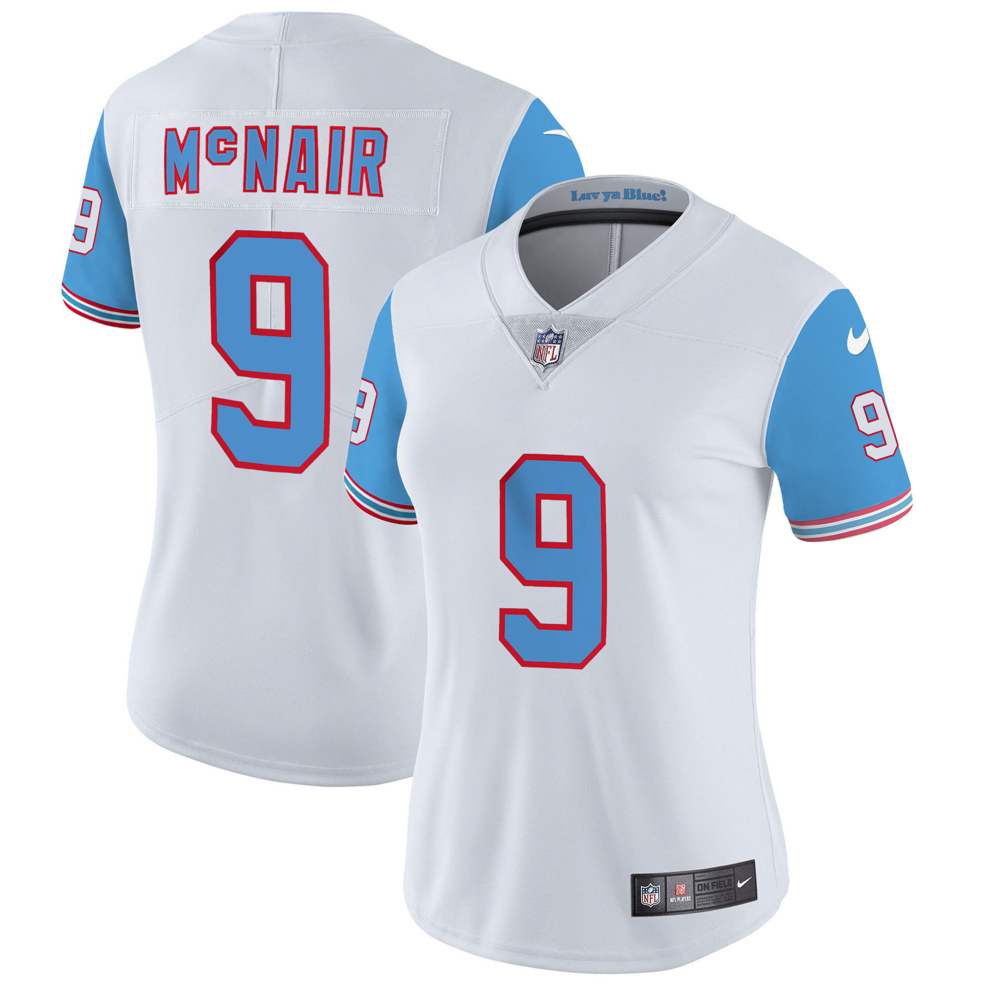 Steve Mcnair Women's Tennessee Titans Throwback Limited Vapor Blue Sleeves Jersey