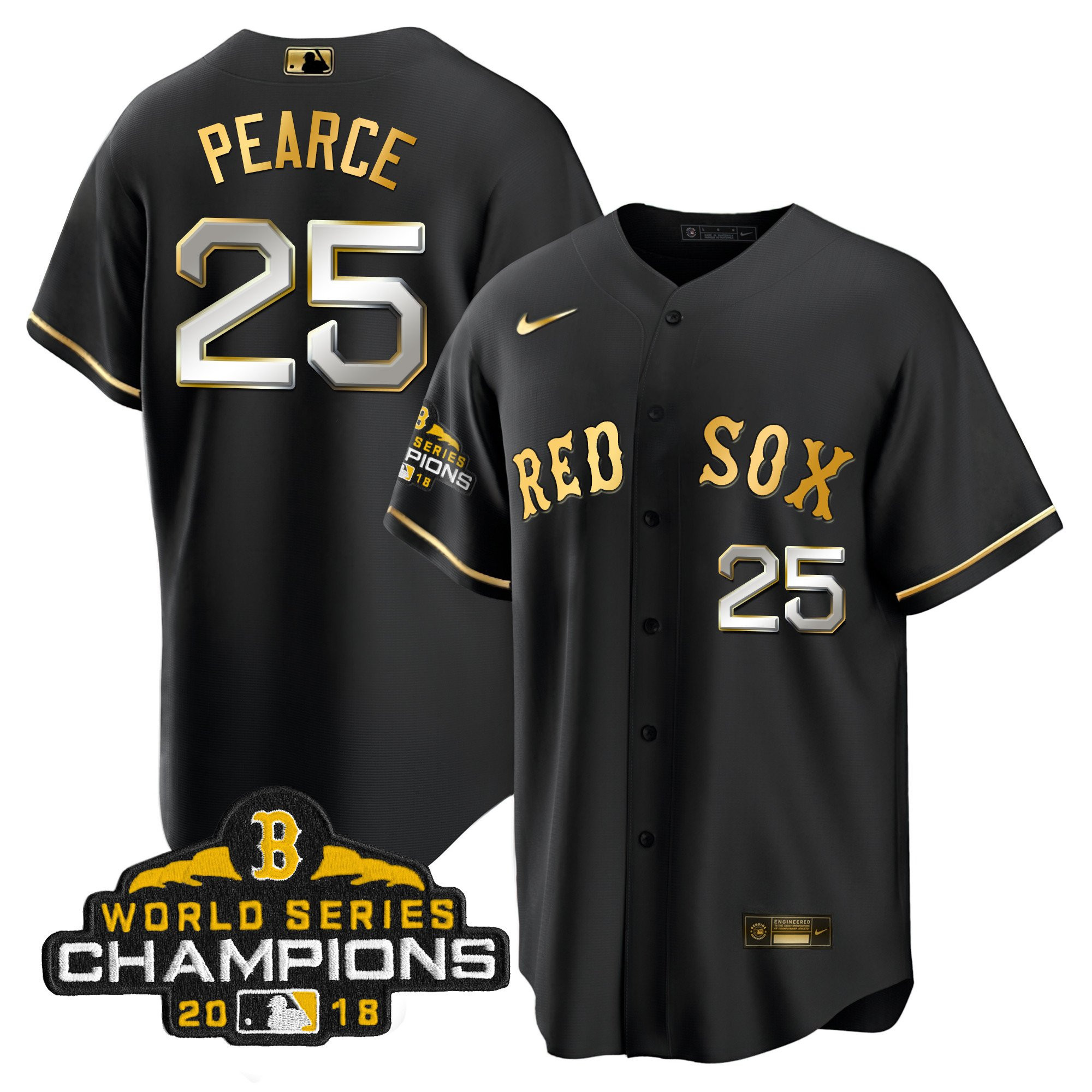 Steve Pearce Men Boston Red Sox World Series Champion Gold Cool Black Jersey - All Stitched