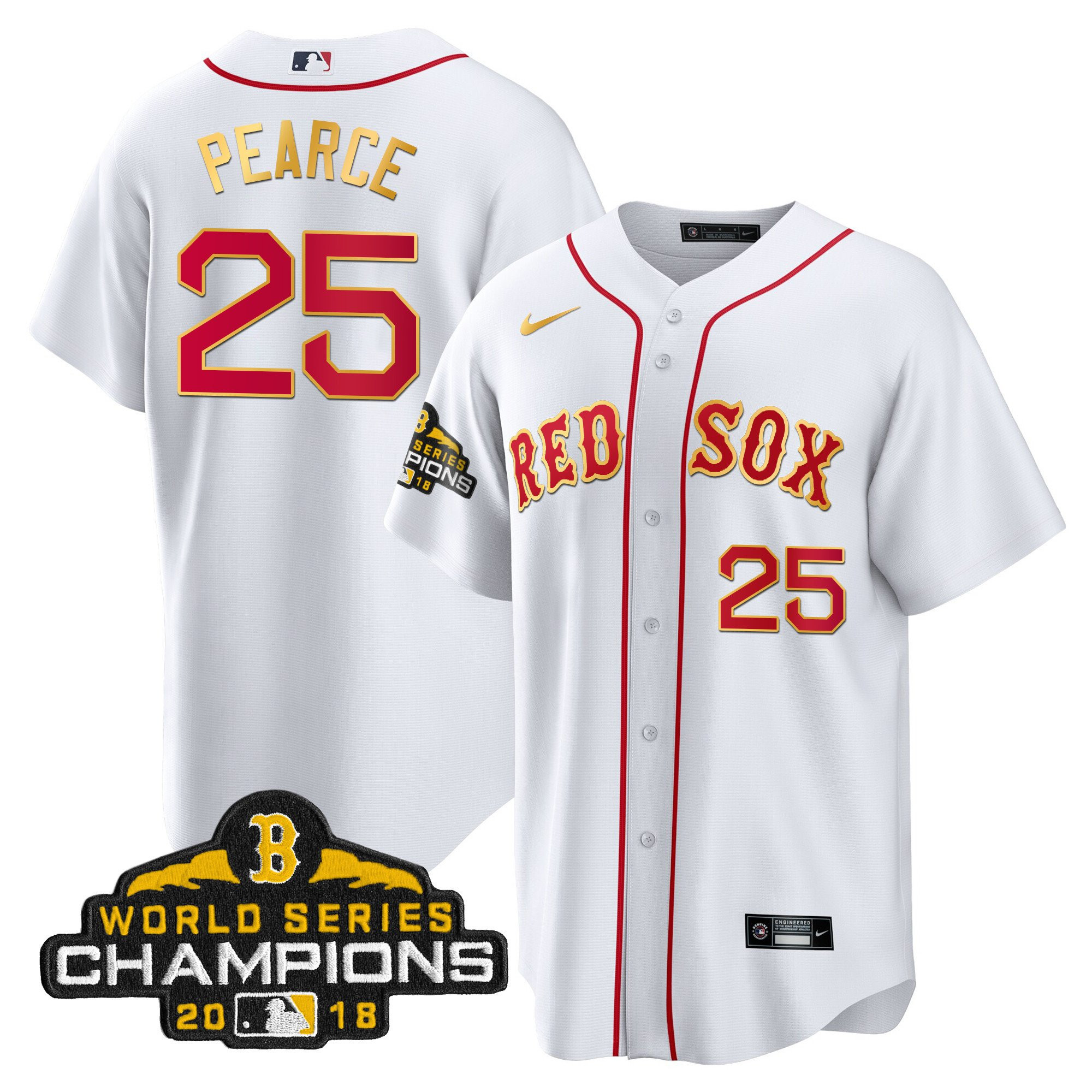Steve Pearce Men Boston Red Sox World Series Champion Gold Cool White Jersey - All Stitched