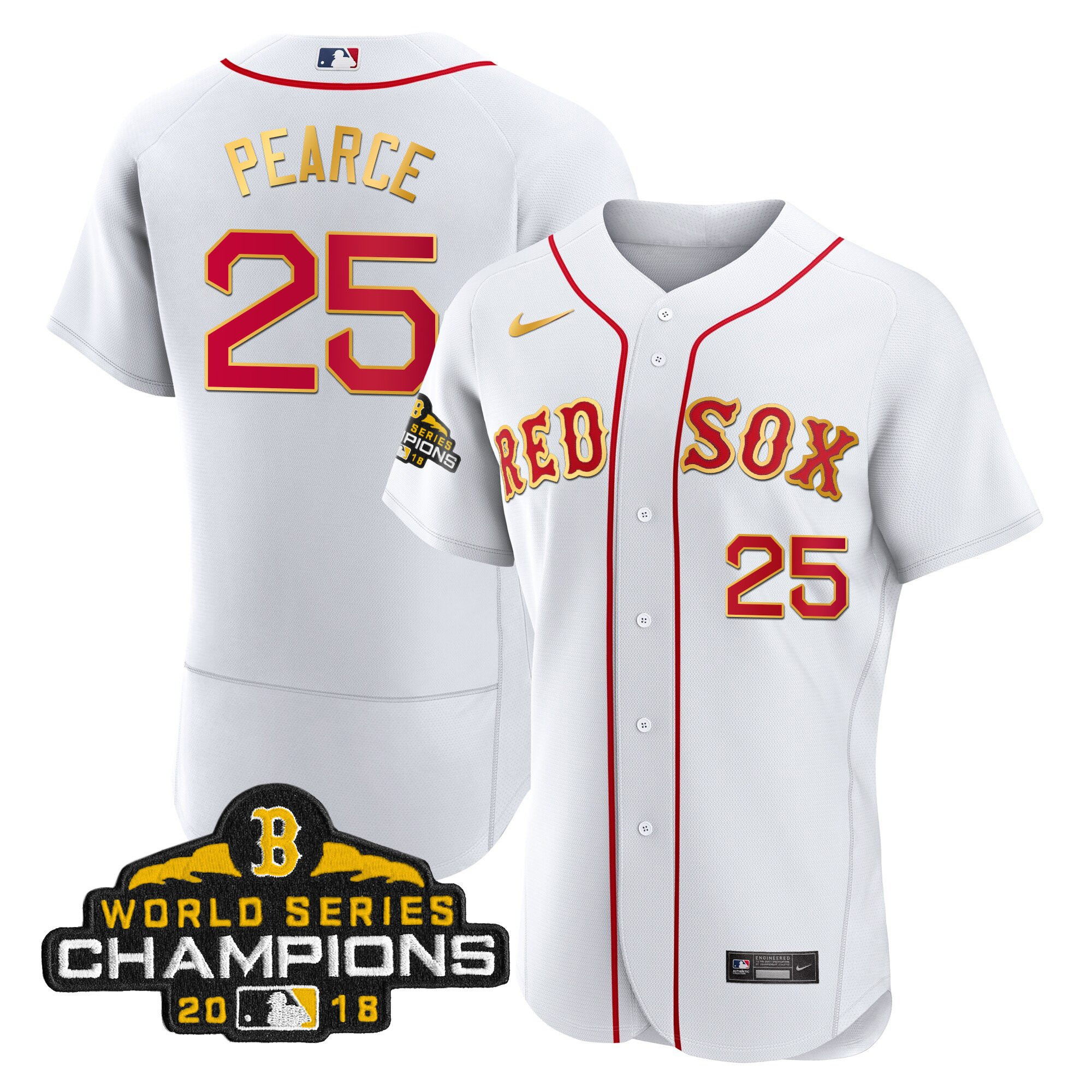 Steve Pearce Men Boston Red Sox World Series Champion Gold Flex White Jersey - All Stitched