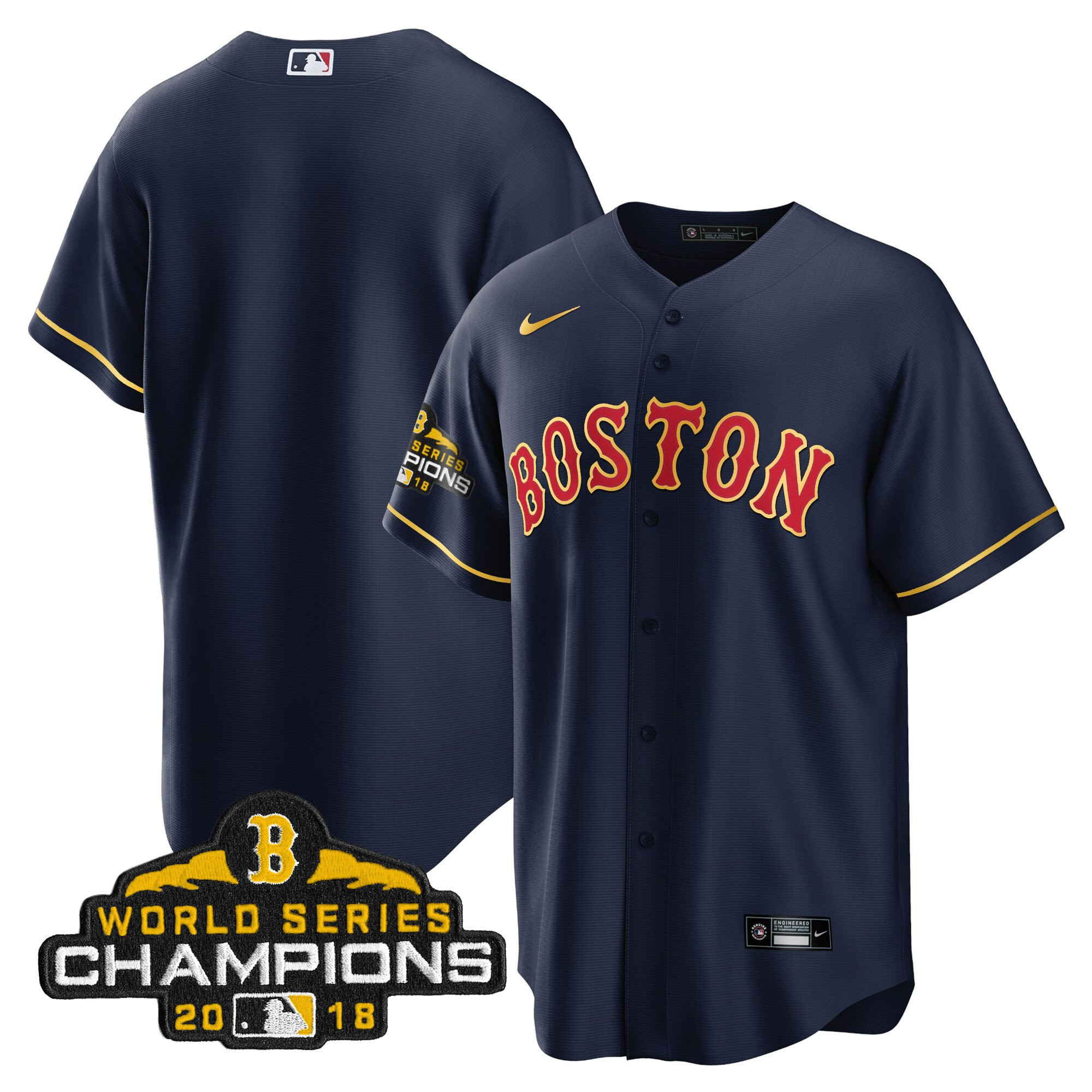 Team Men Boston Red Sox World Series Champion Gold Cool Navy Jersey - All Stitched