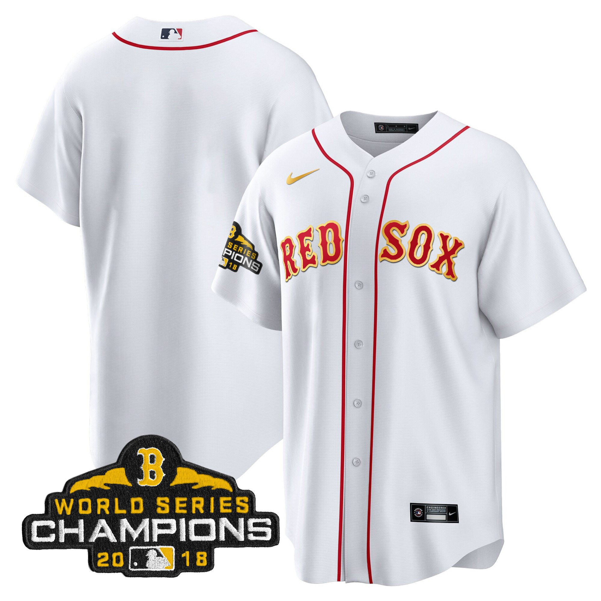 Team Men Boston Red Sox World Series Champion Gold Cool White Jersey - All Stitched