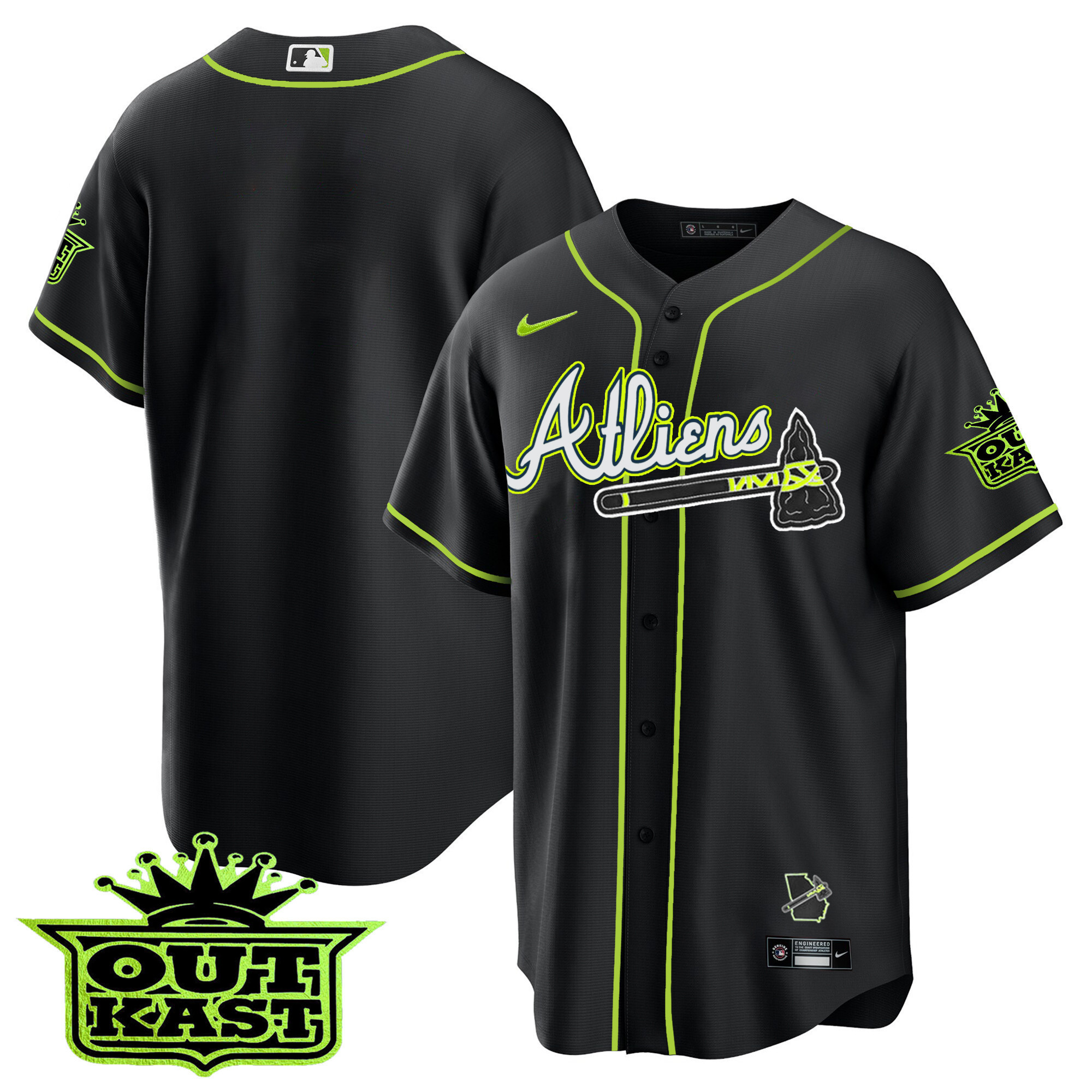 Team Men's Atlanta Braves Atliens Cool Base Black Jersey - All Stitched