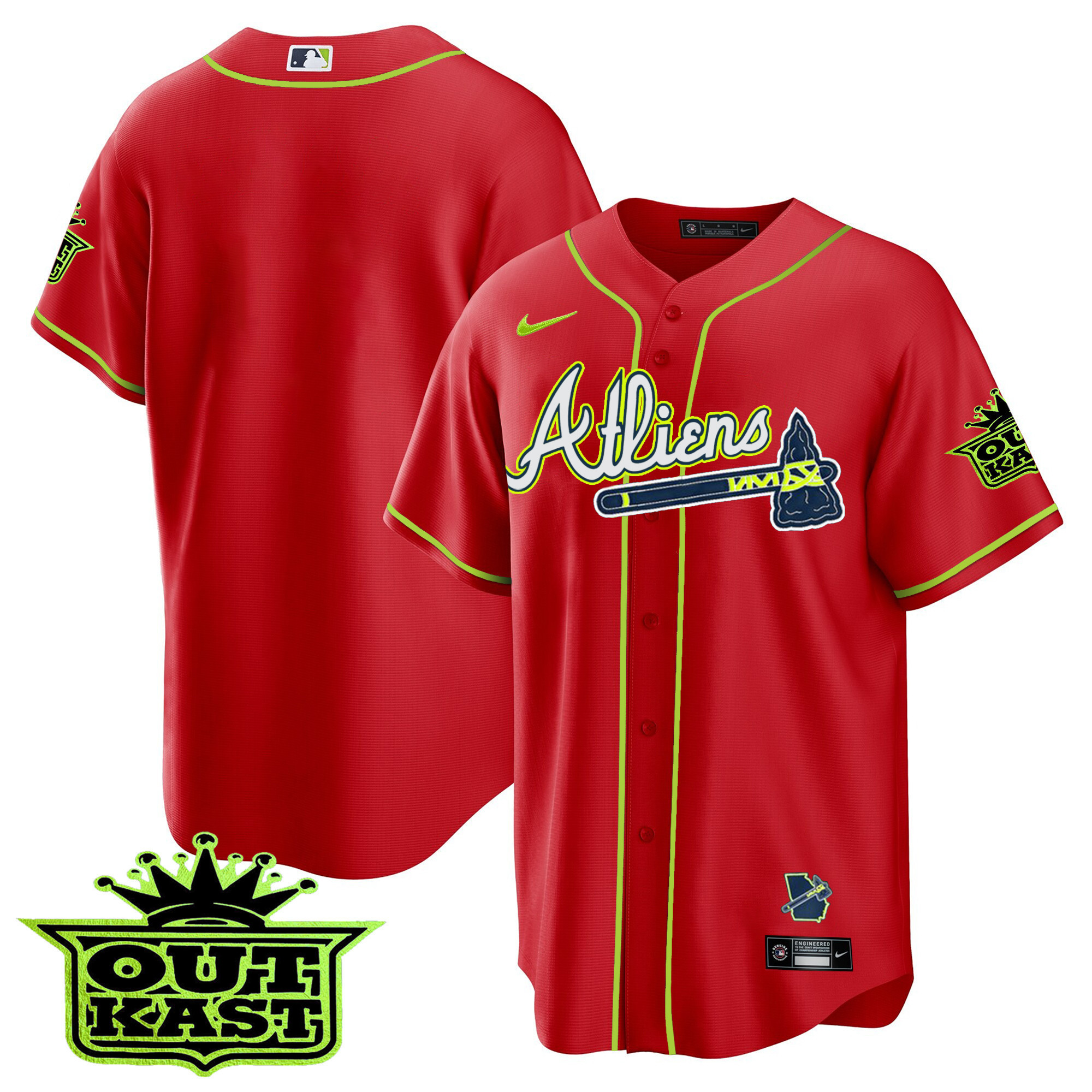 Team Men's Atlanta Braves Atliens Cool Base Red Jersey - All Stitched