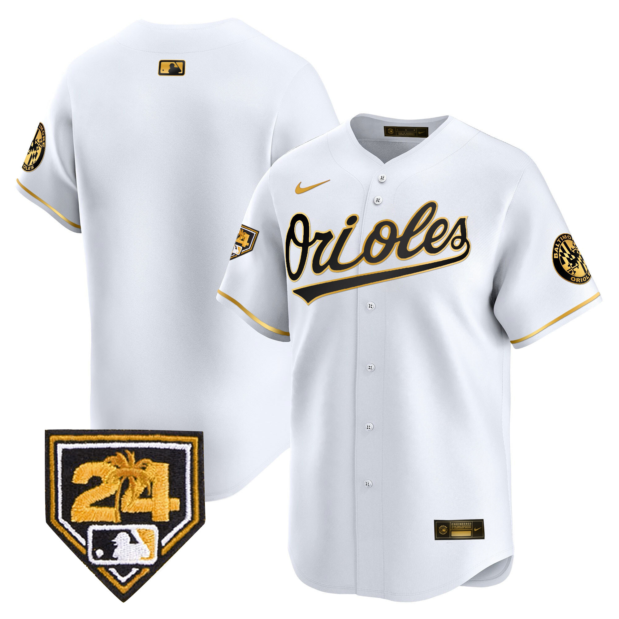 Team Men's Baltimore Orioles Spring Training Patch Vapor Premier Limited White Gold Jersey - All Stitched