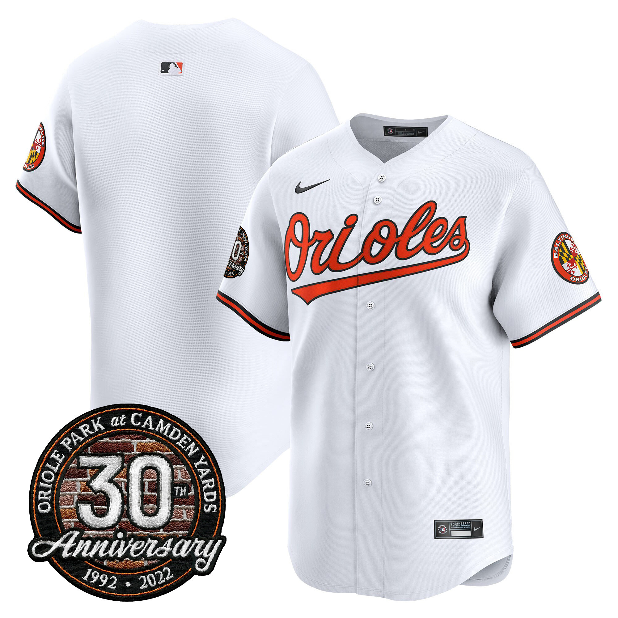 Team Men’s Baltimore Orioles Camden Yards 30th Anniversary Patch Vapor Premier Limited White Jersey - All Stitched
