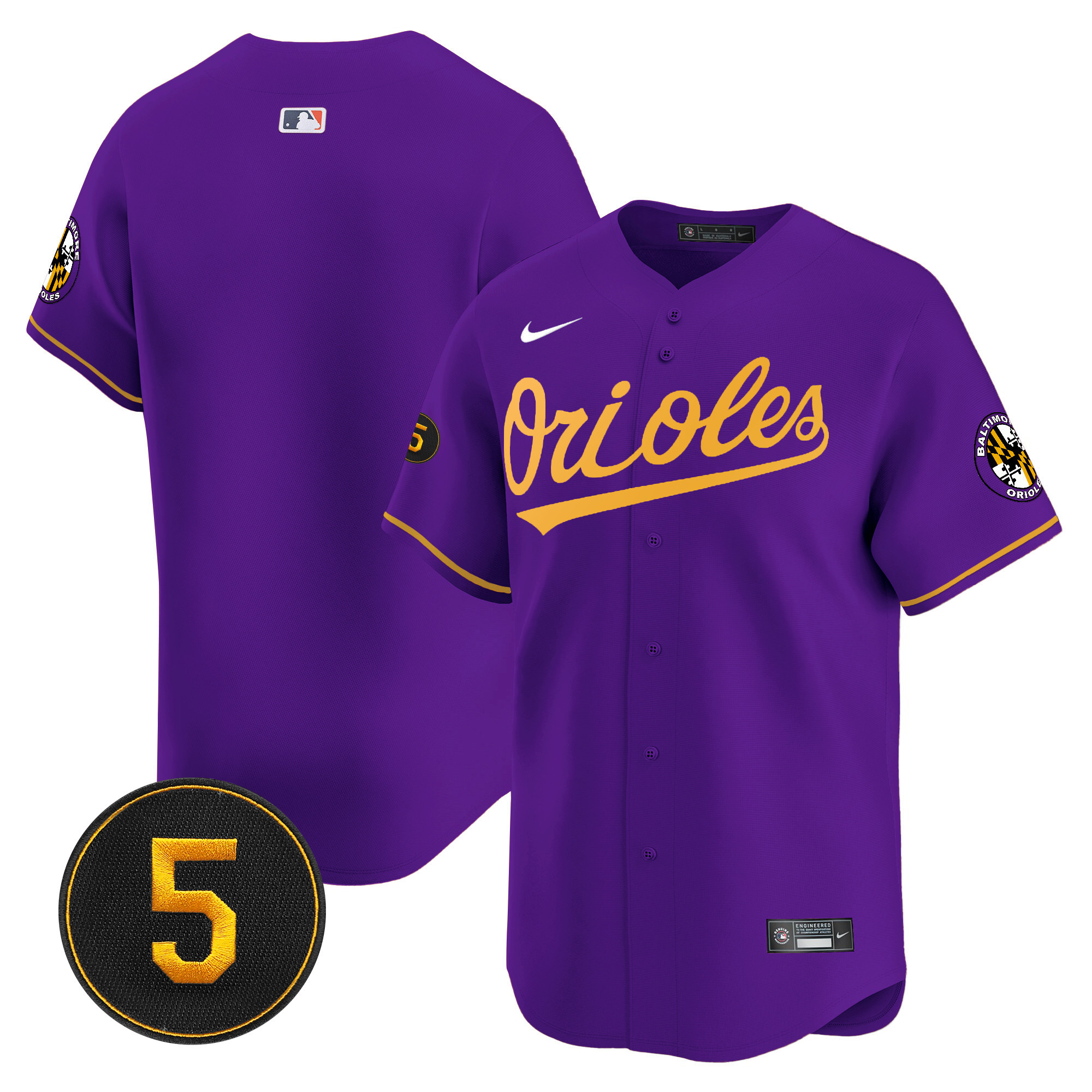 Team Men’s Baltimore Orioles Robinson Patch Vapor Premier Limited Purple Gold Jersey - All Stitched