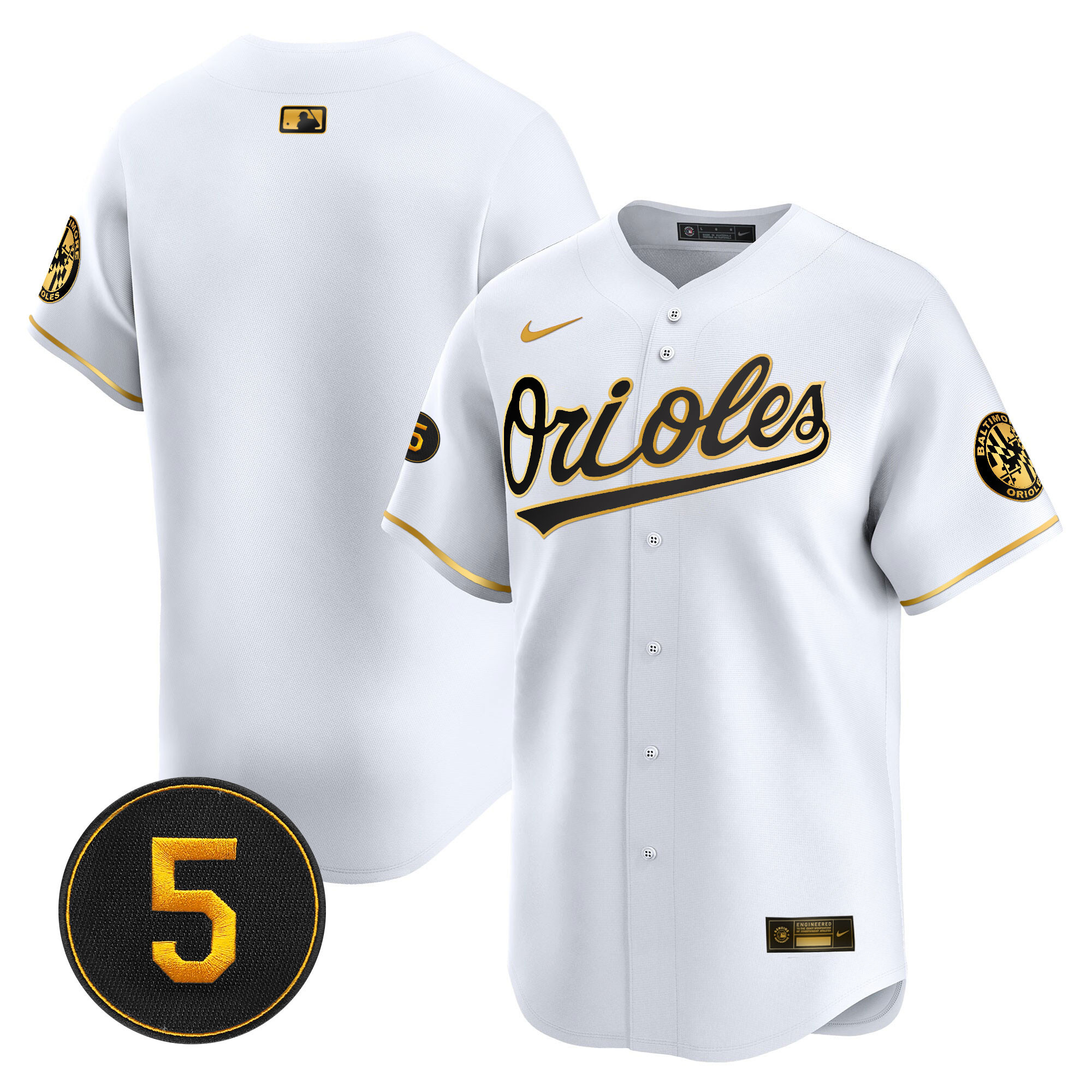 Team Men’s Baltimore Orioles Robinson Patch Vapor Premier Limited White Gold Jersey - All Stitched