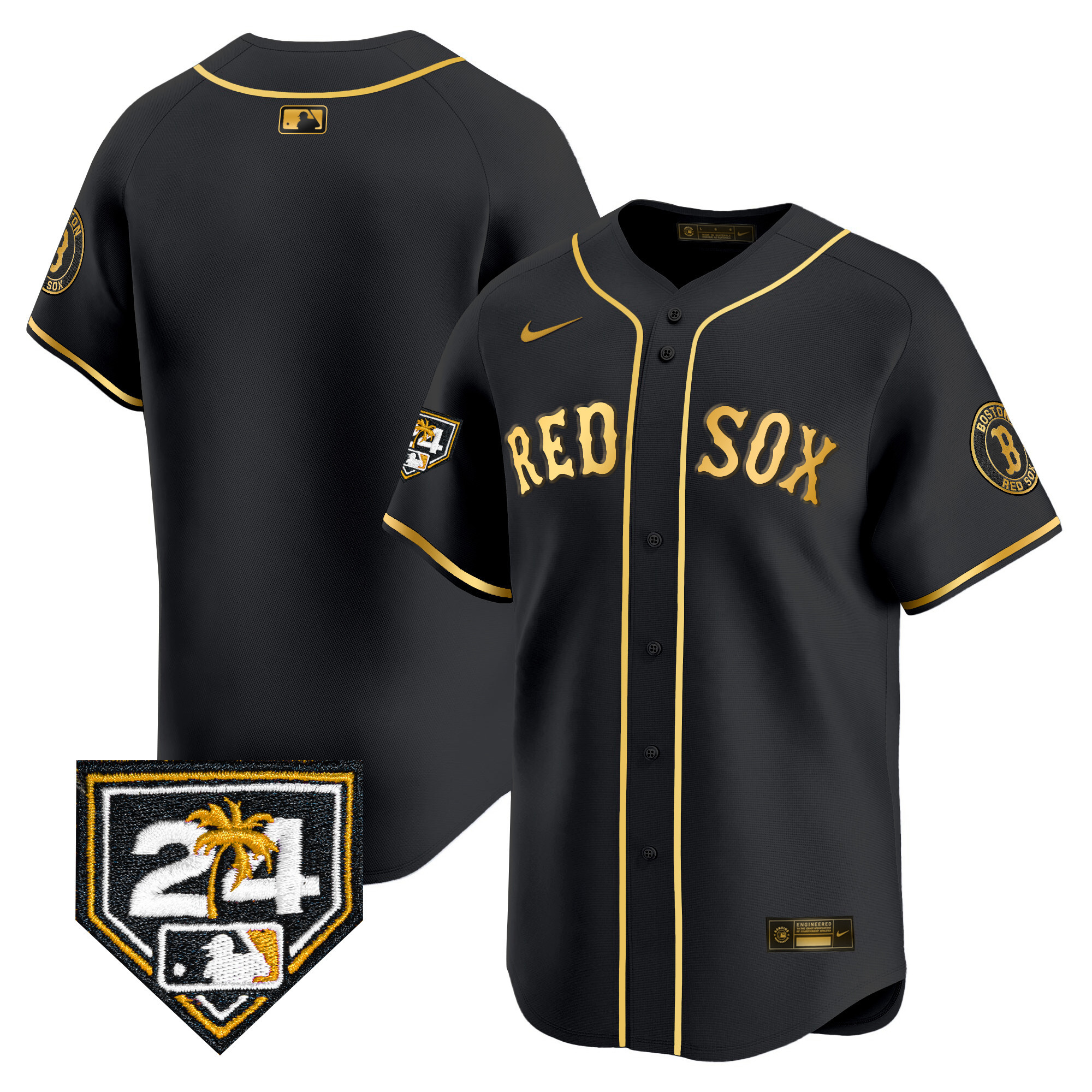Team Men's Boston Red Sox Spring Training Patch Vapor Premier Limited Black Gold Jersey - All Stitched