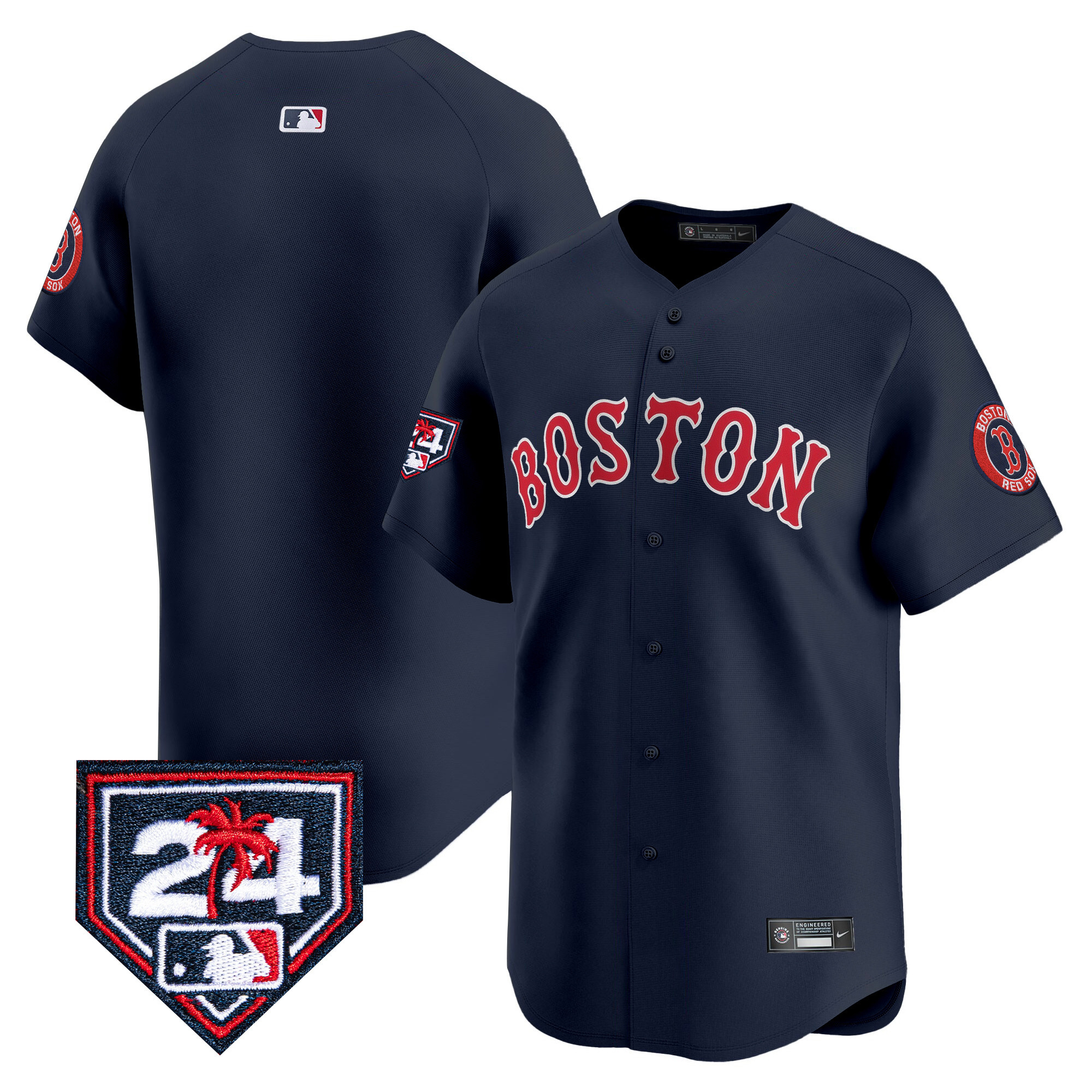 Team Men's Boston Red Sox Spring Training Patch Vapor Premier Limited Navy Jersey - All Stitched