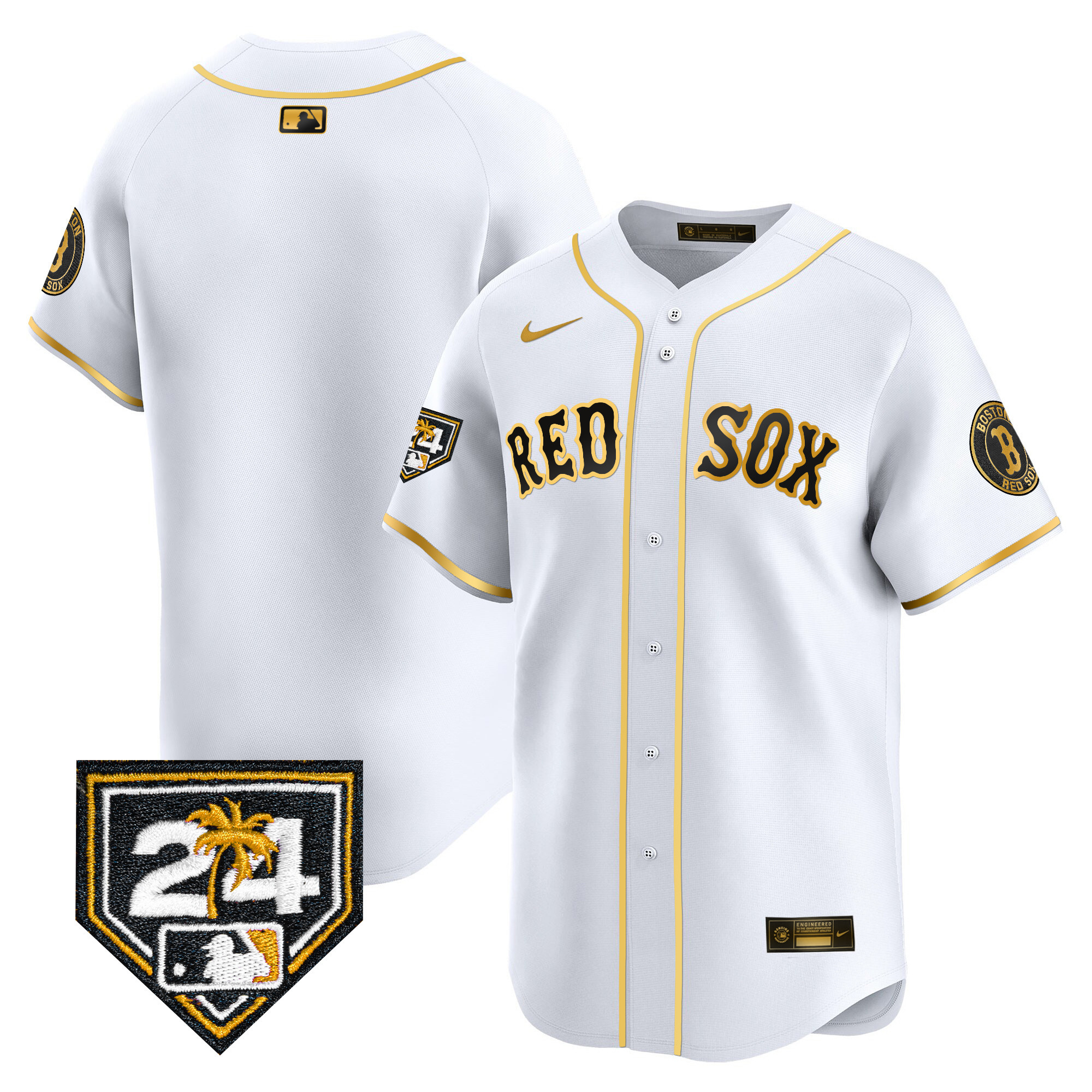 Team Men's Boston Red Sox Spring Training Patch Vapor Premier Limited White Gold Jersey - All Stitched