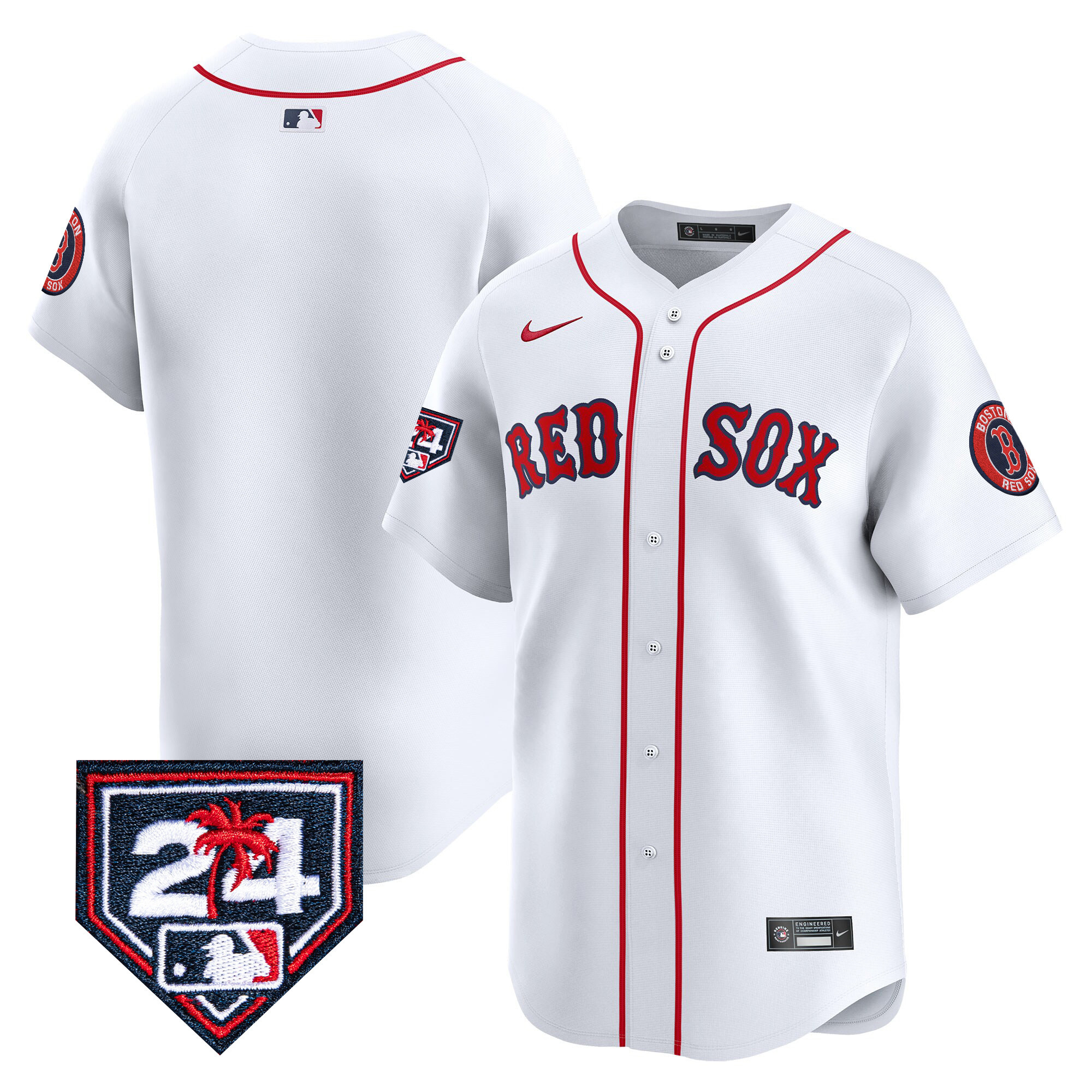 Team Men's Boston Red Sox Spring Training Patch Vapor Premier Limited White Jersey - All Stitched