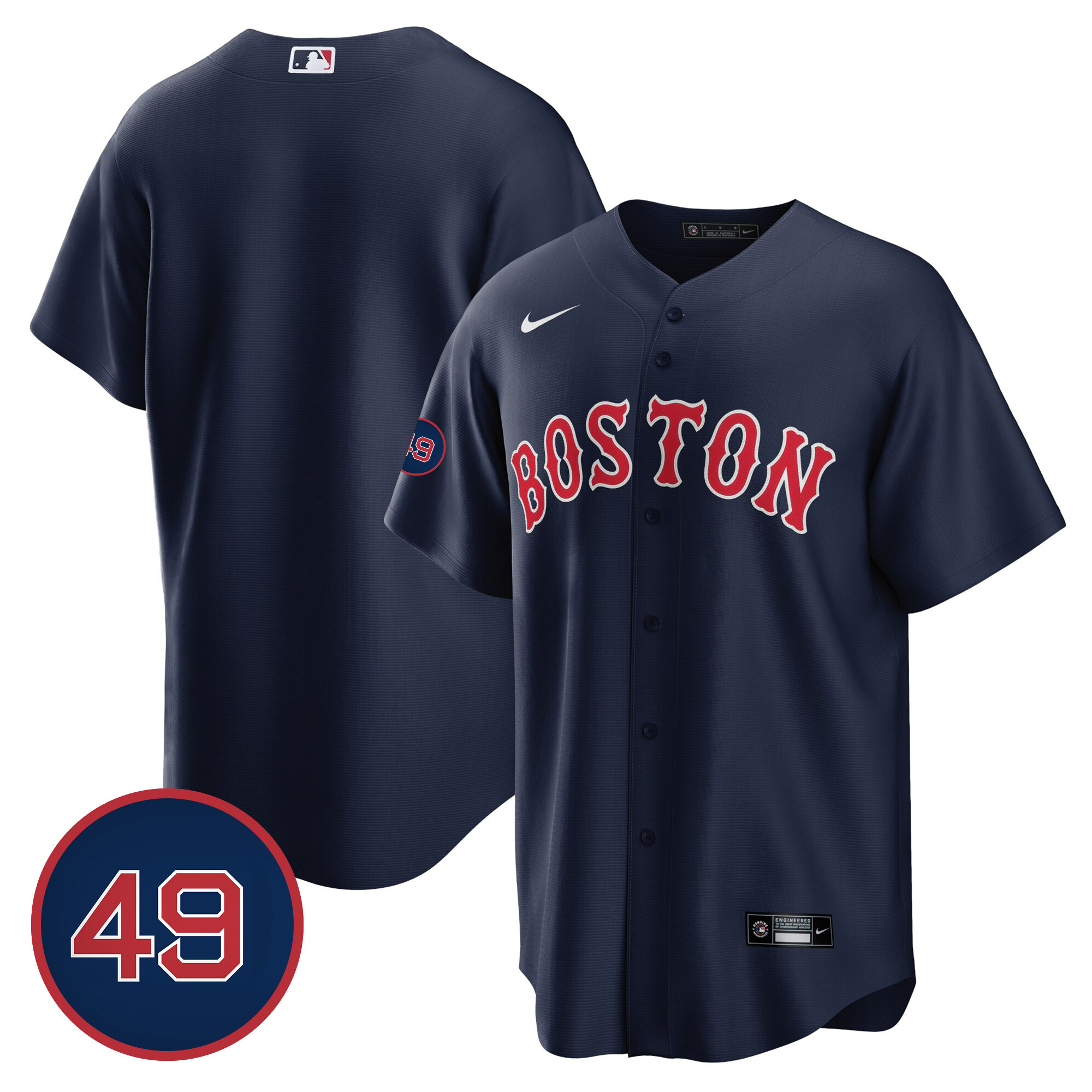 Team Men's Boston Red Sox #49 Tim Wakefield Patch Cool Base Navy Jersey - All Stitched