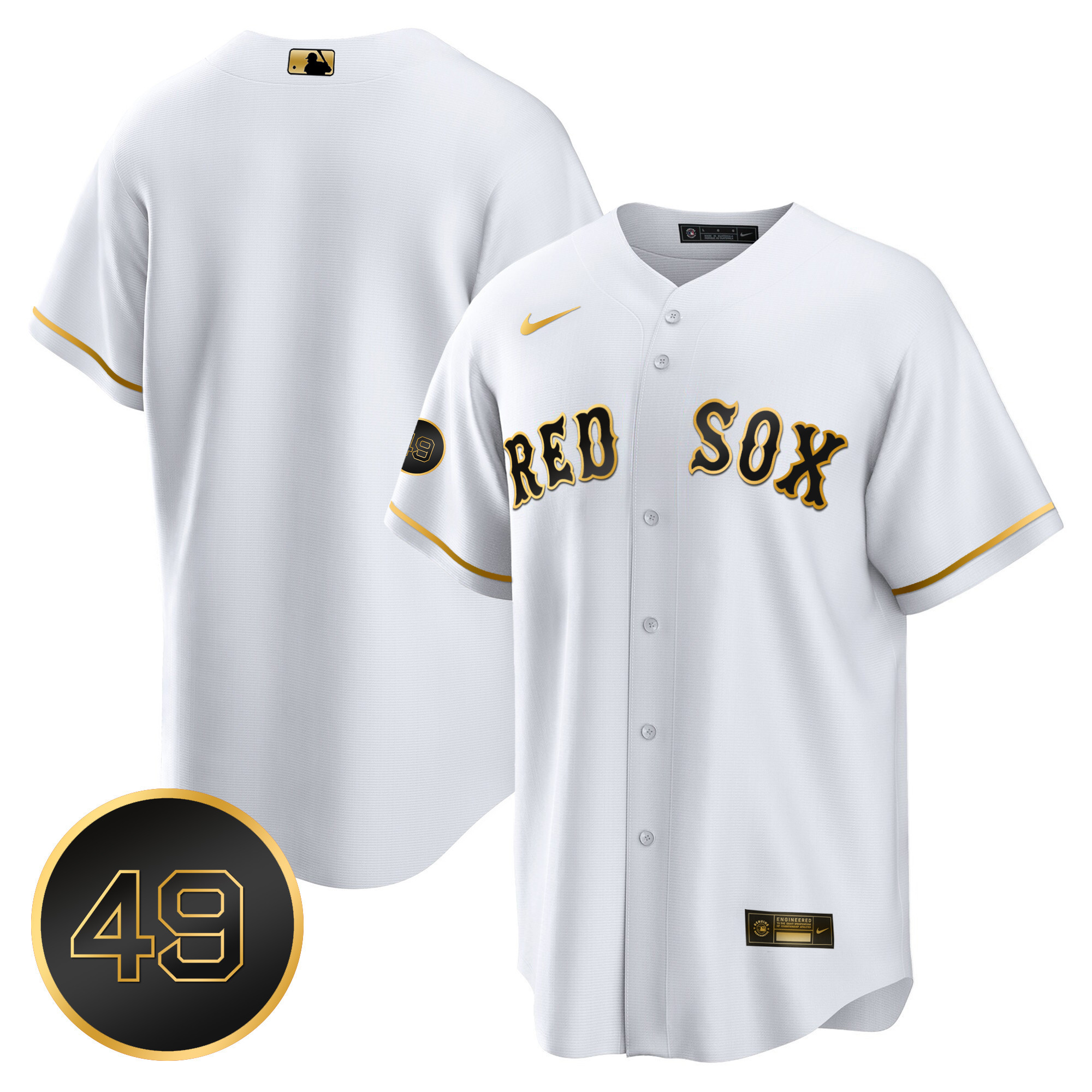 Team Men's Boston Red Sox #49 Tim Wakefield Patch Cool Base White Gold Jersey - All Stitched