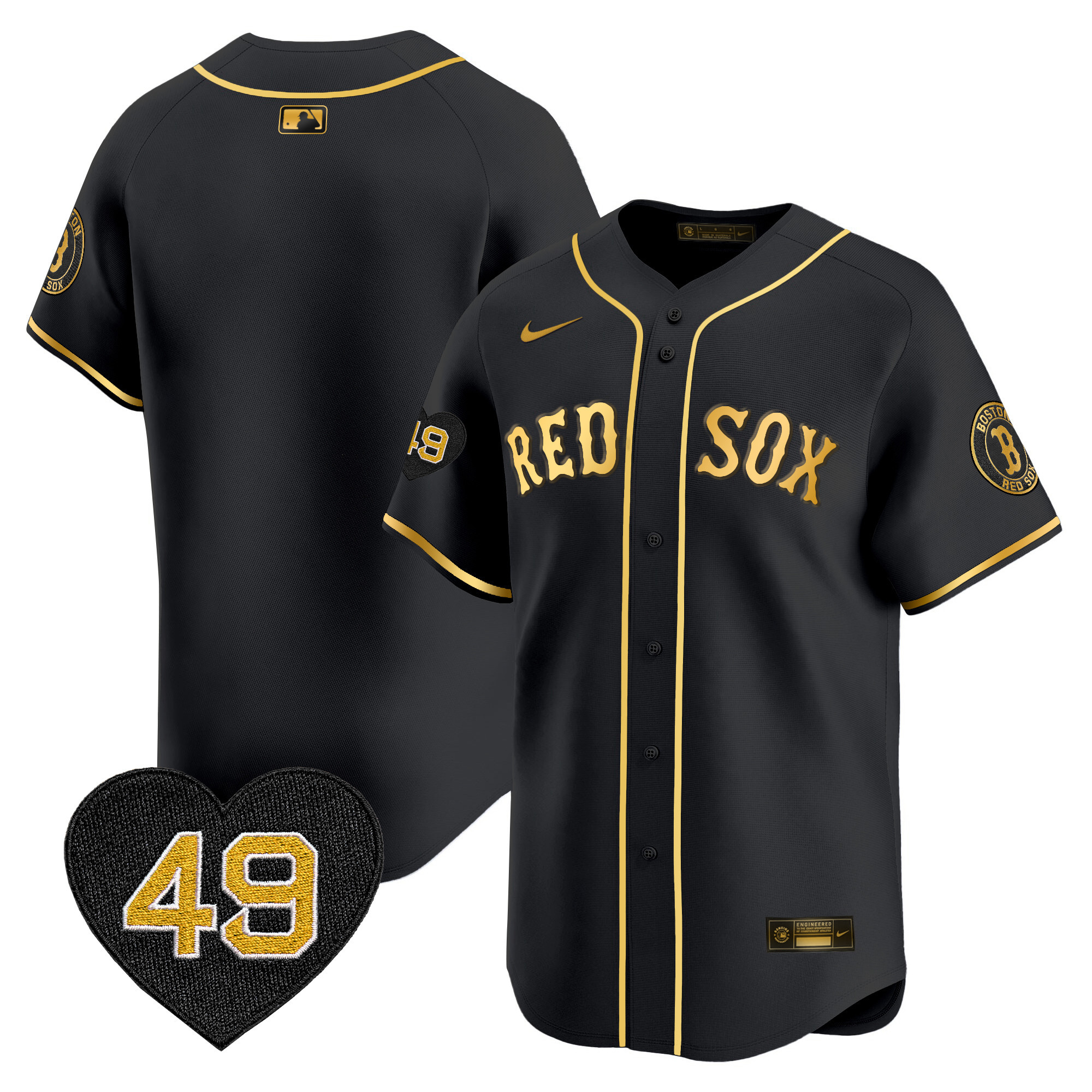 Team Men's Boston Red Sox Tim Wakefield Patch Vapor Premier Limited Black Gold Jersey - All Stitched