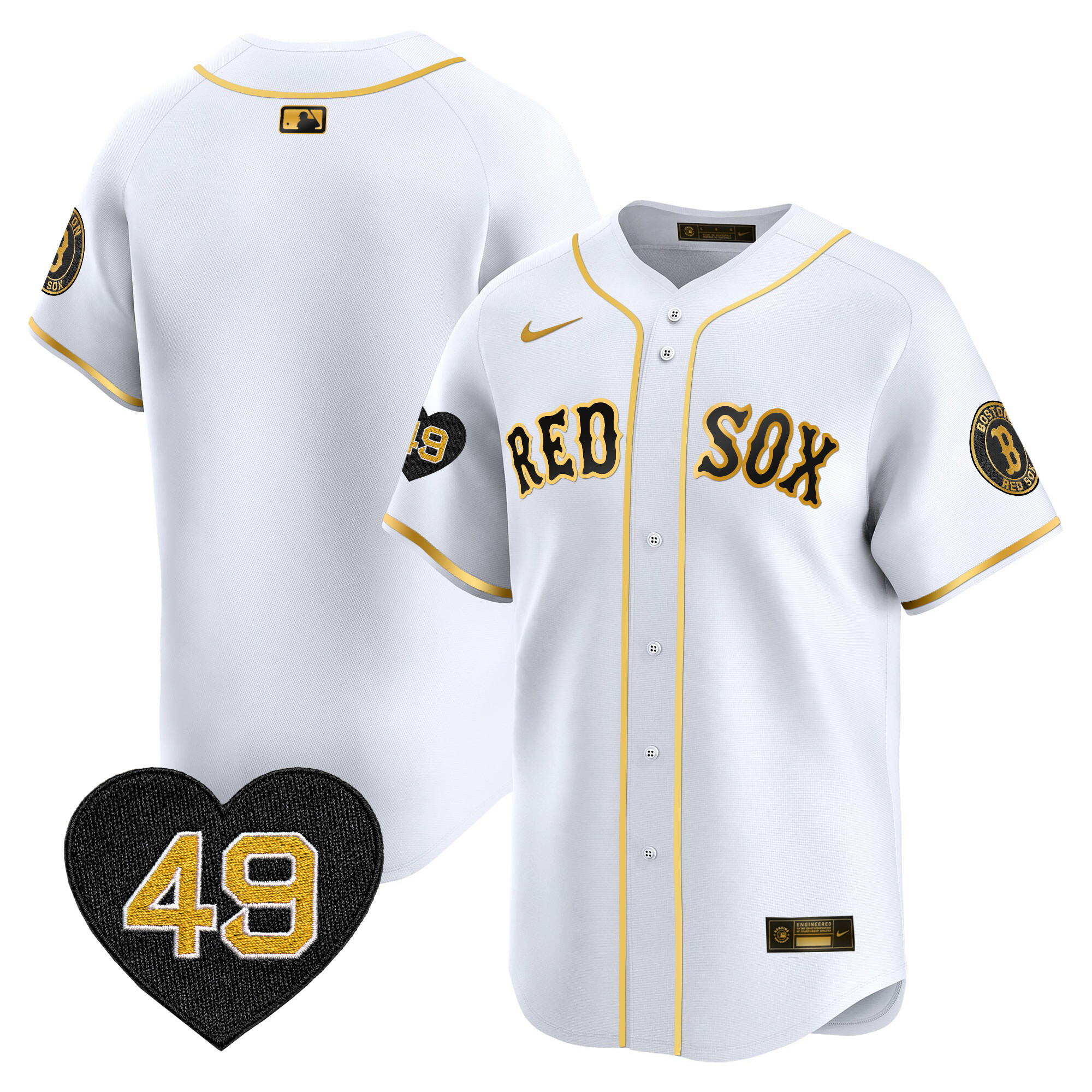 Team Men's Boston Red Sox Tim Wakefield Patch Vapor Premier Limited White Gold Jersey - All Stitched
