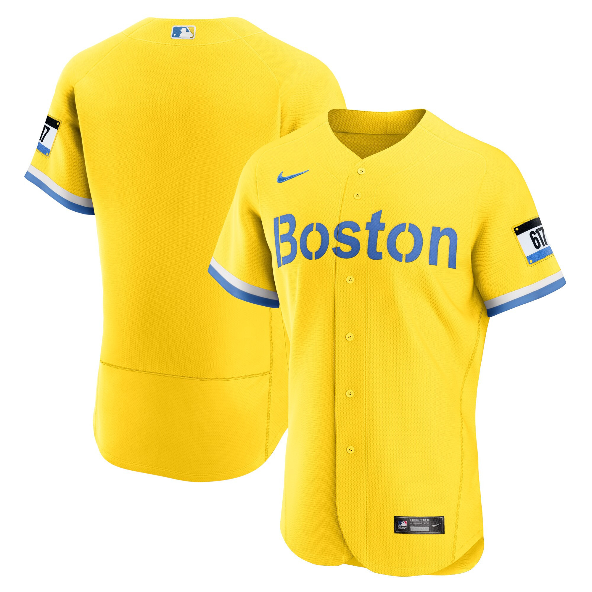 Team Men's Boston Red Sox Yellow Flex Base Jersey - All Stitched