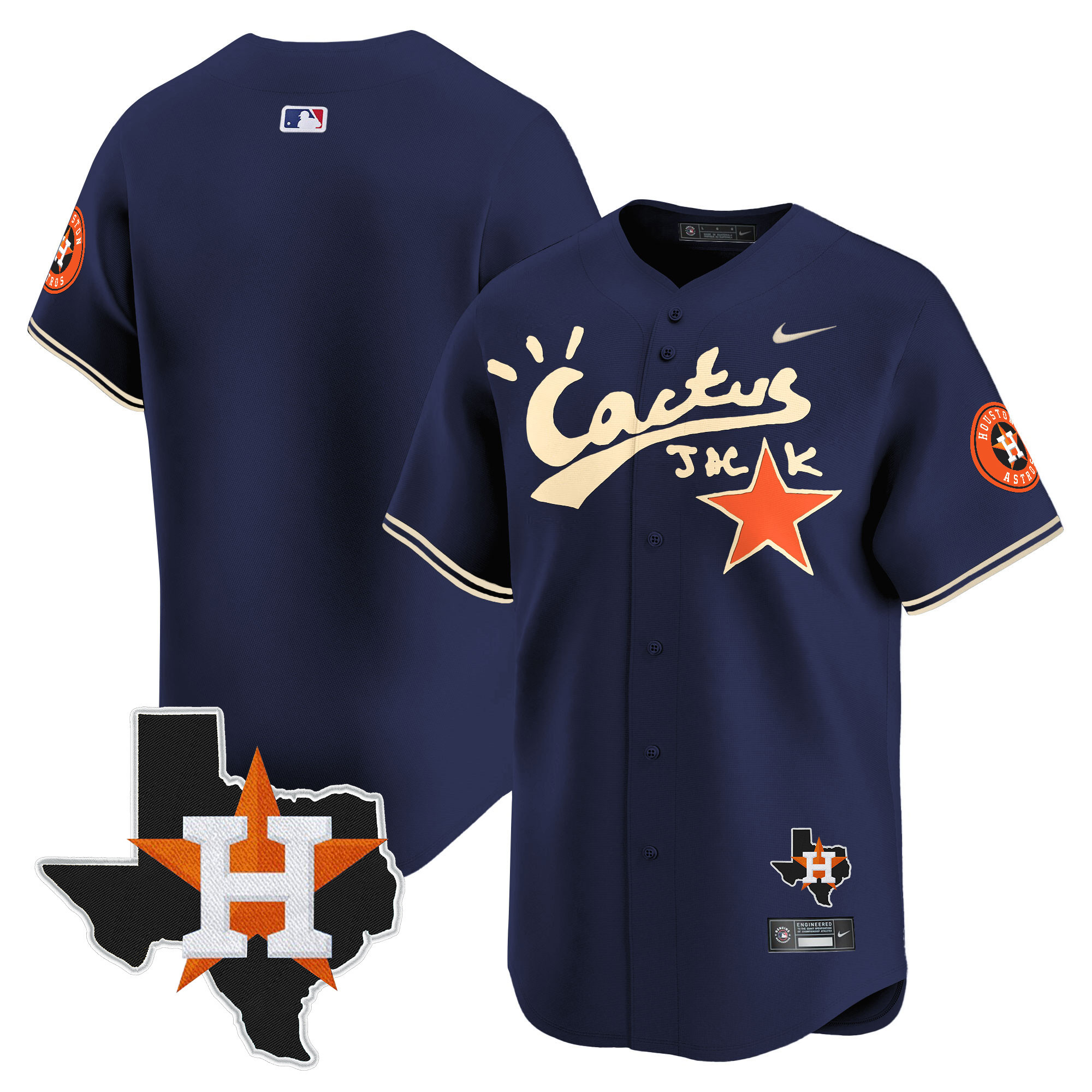 Team Men's Cactus Jack Patch Vapor Premier Limited Navy Jersey - All Stitched