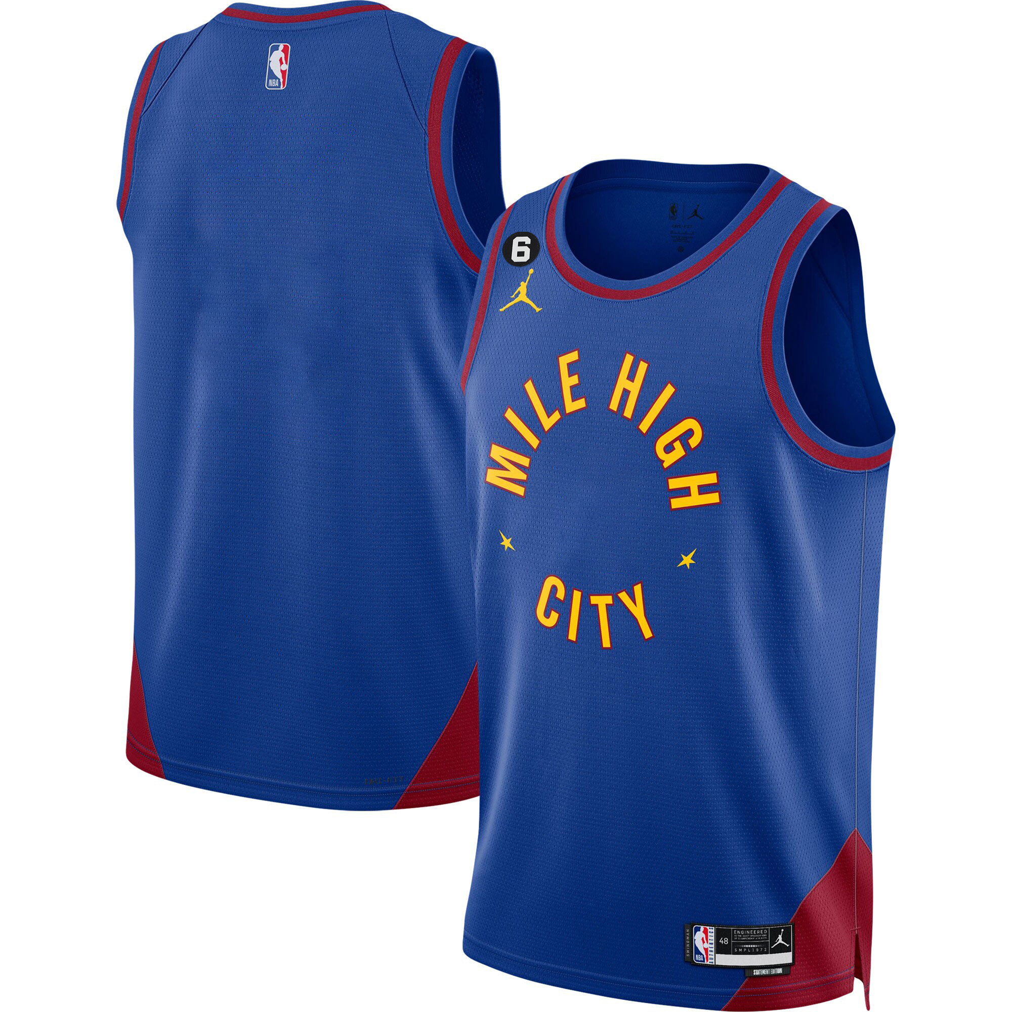Team Men's Denver Nuggets #6 Patch Collection Statement Jersey - All Stitched