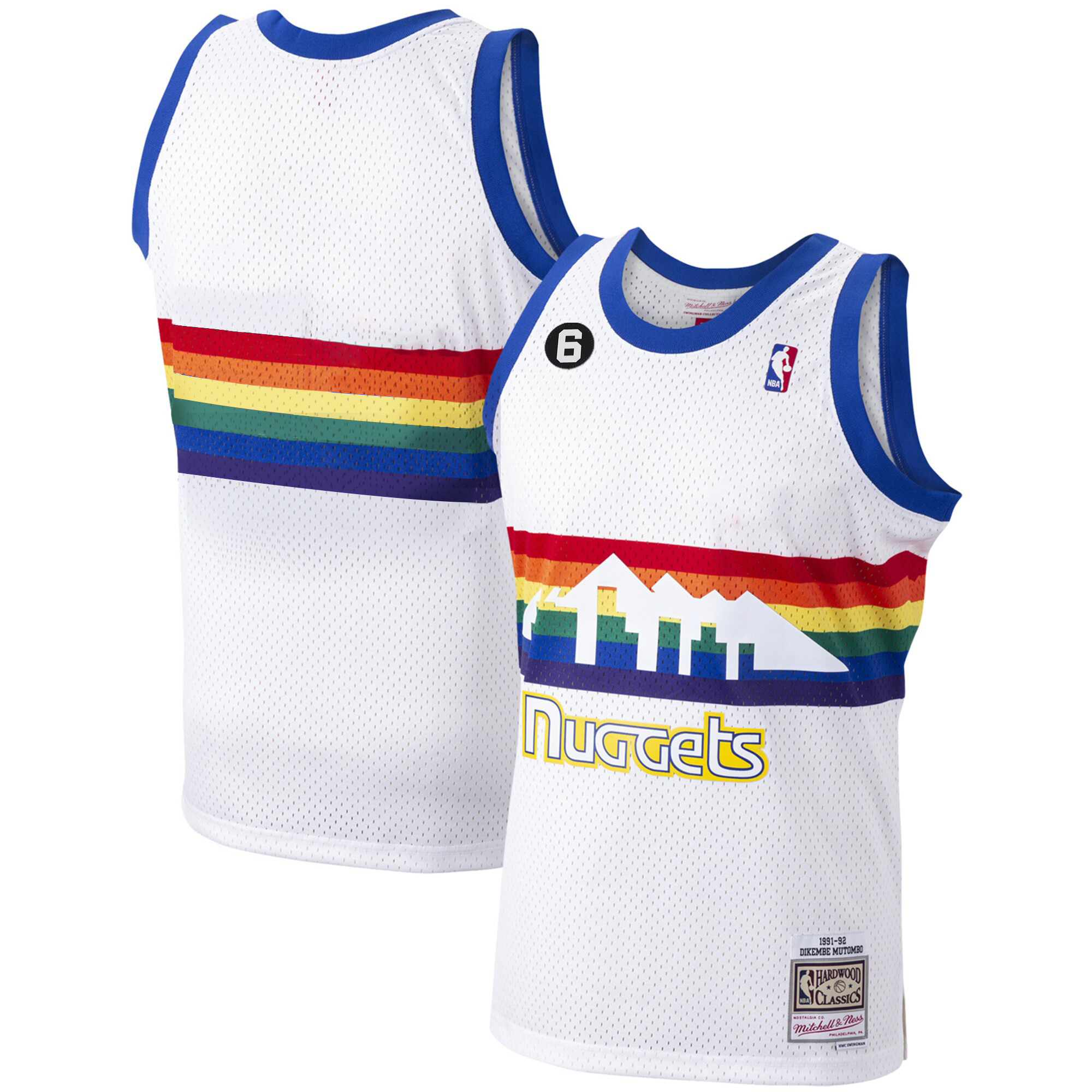 Team Men's Denver Nuggets #6 Patch Collection White Classic Jersey - All Stitched