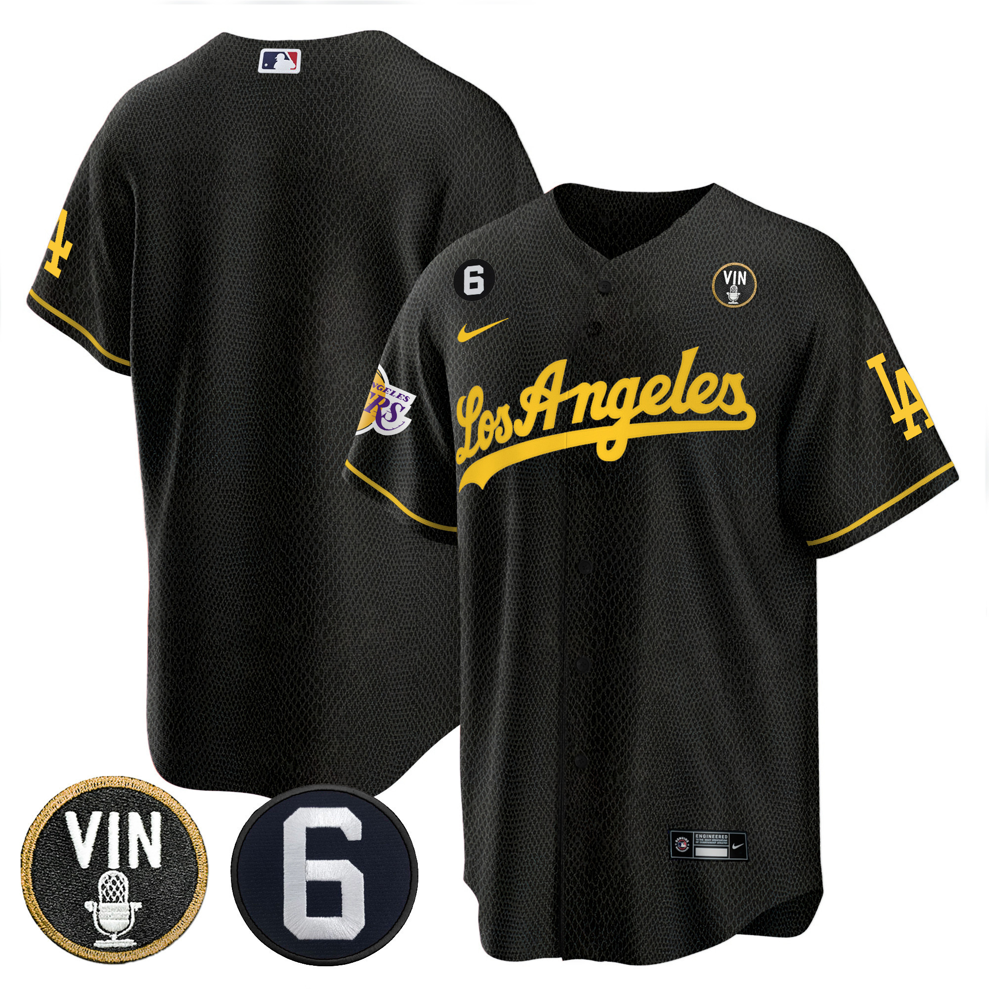 Team Men's Split Los Angeles Dodgers - Lakers Cool Base Black Mamba Jersey