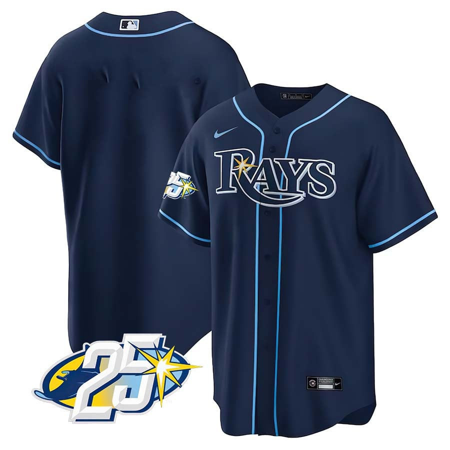 Team Men's Tampa Bay Rays 25th Anniversary Patch Cool Base V2 Navy Jersey