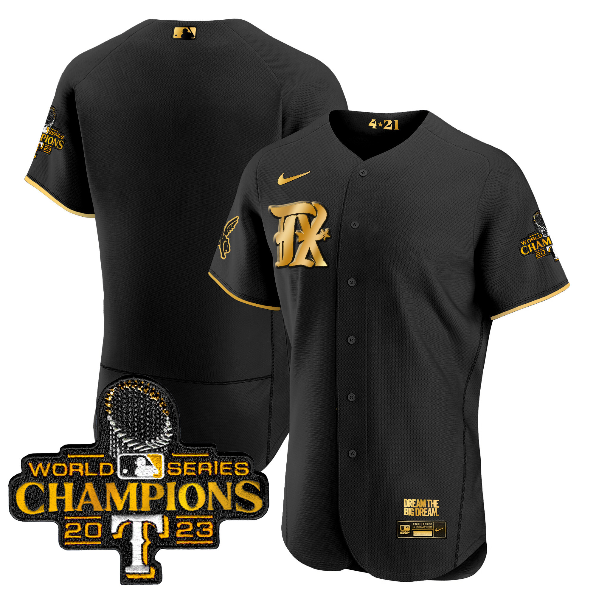 Team Men's Texas Rangers World Series Champions City Connect Flex Gold Black Gold Jersey