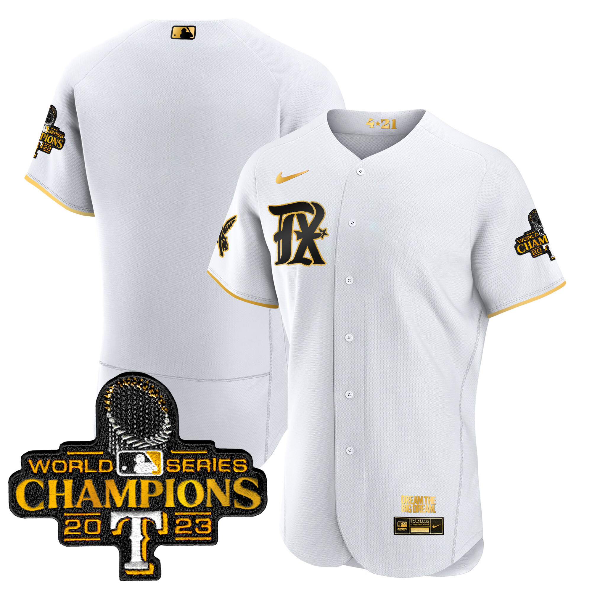 Team Men's Texas Rangers World Series Champions City Connect Flex Gold White Gold Jersey