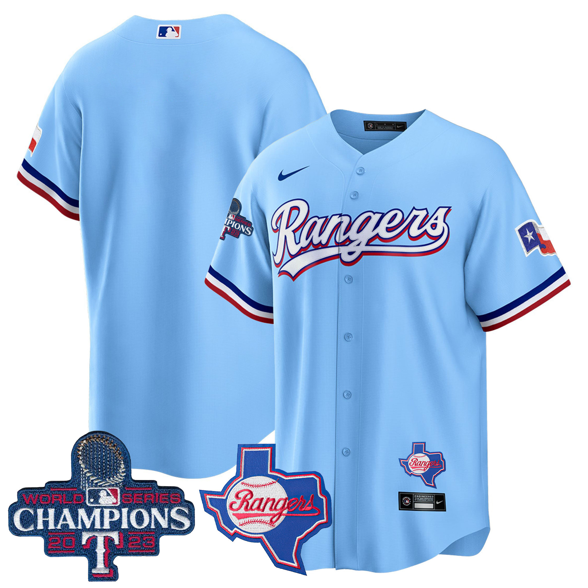 Team Men's Texas Rangers World Series Champions Cool Base V2 Blue Jersey