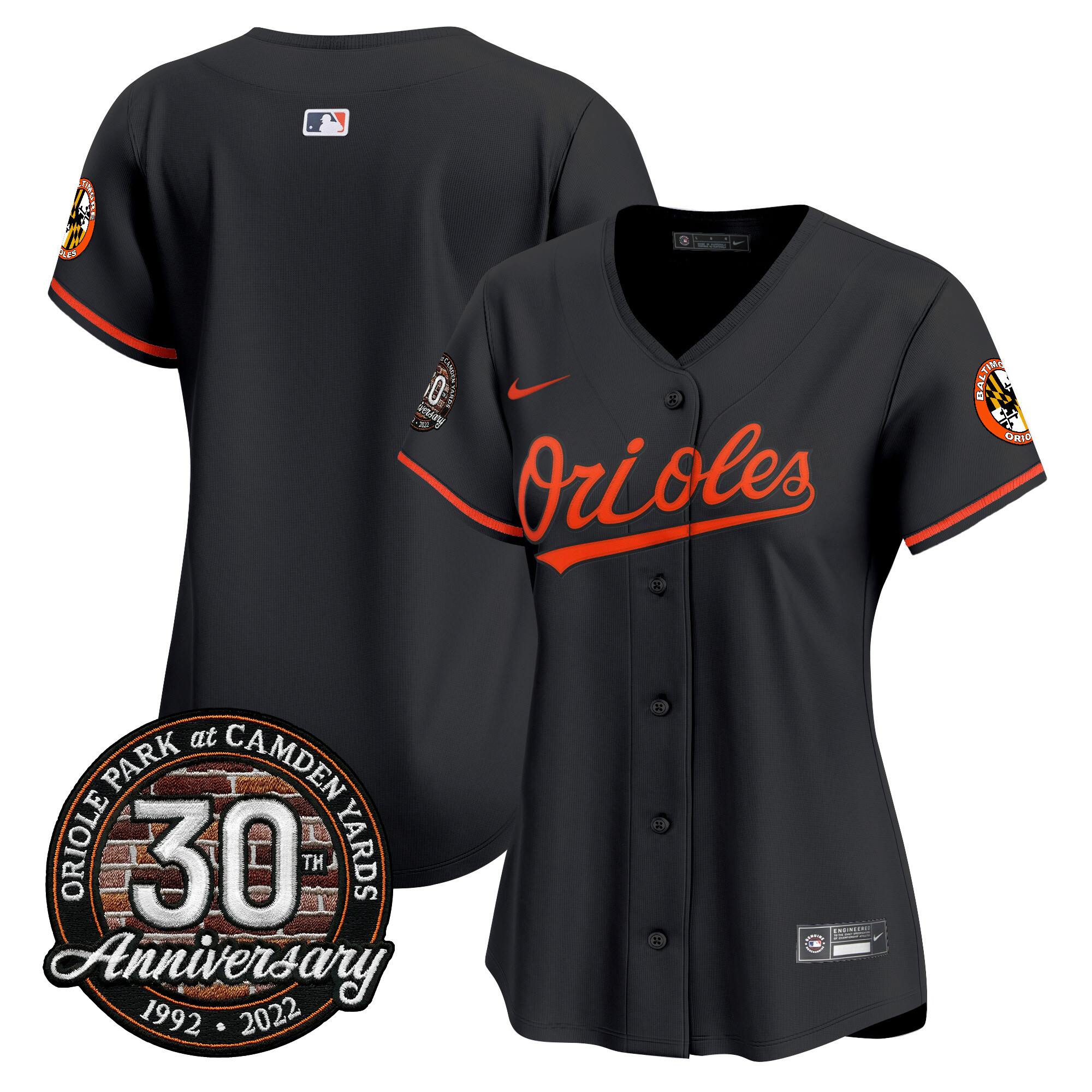 Team Women’s Baltimore Orioles Camden Yards 30th Anniversary Patch Vapor Premier Limited Black Jersey - All Stitched
