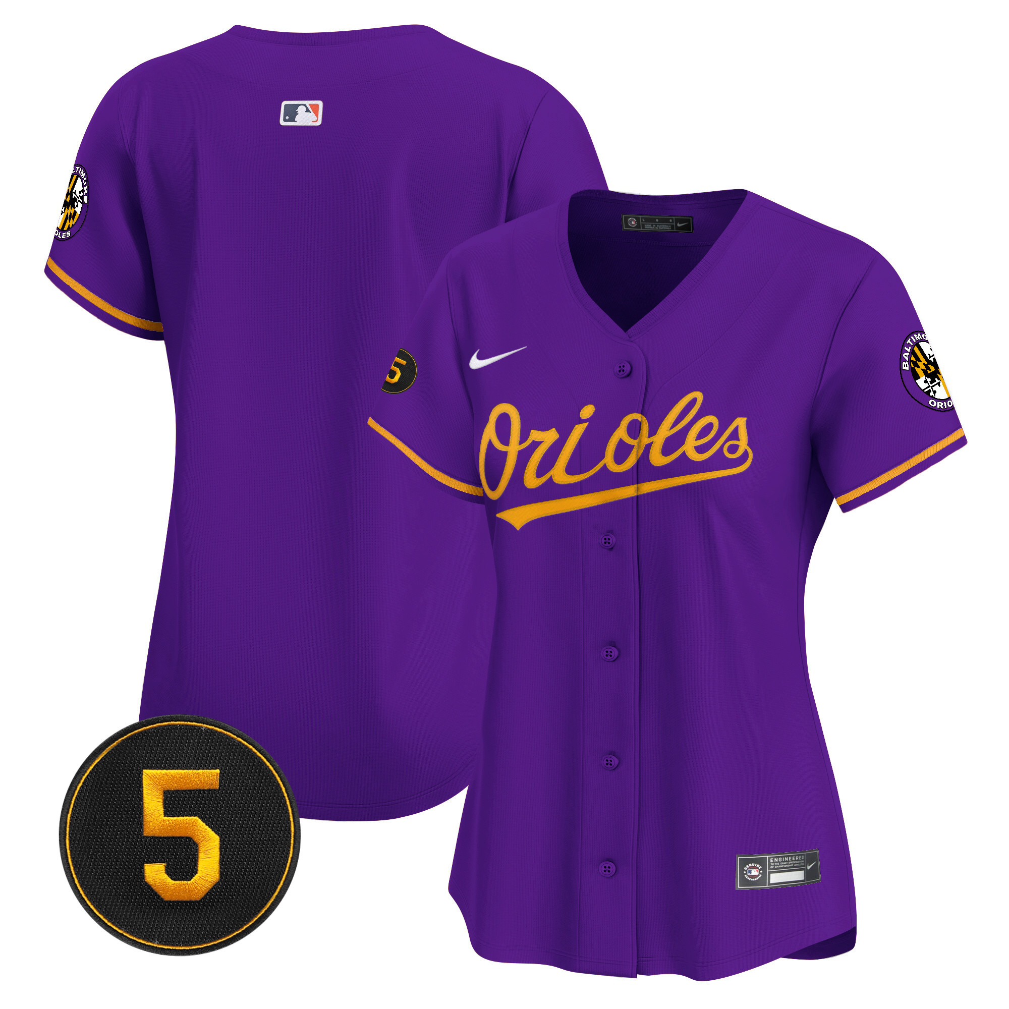 Team Women’s Baltimore Orioles Robinson Patch Vapor Premier Limited Purple Gold Jersey - All Stitched
