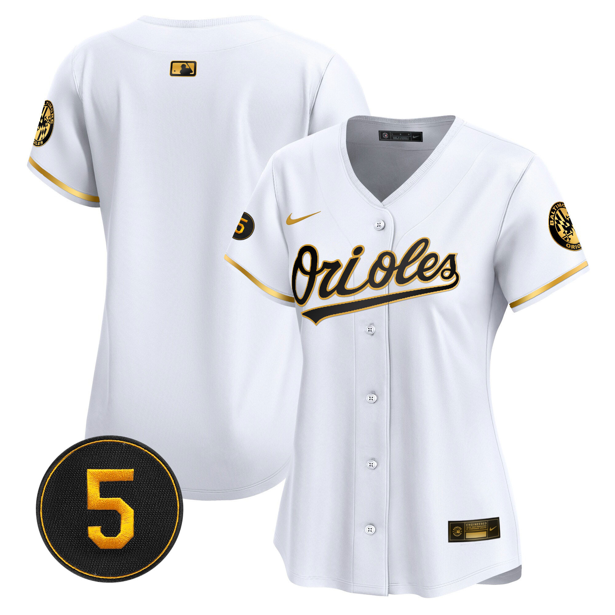 Team Women’s Baltimore Orioles Robinson Patch Vapor Premier Limited White Gold Jersey - All Stitched