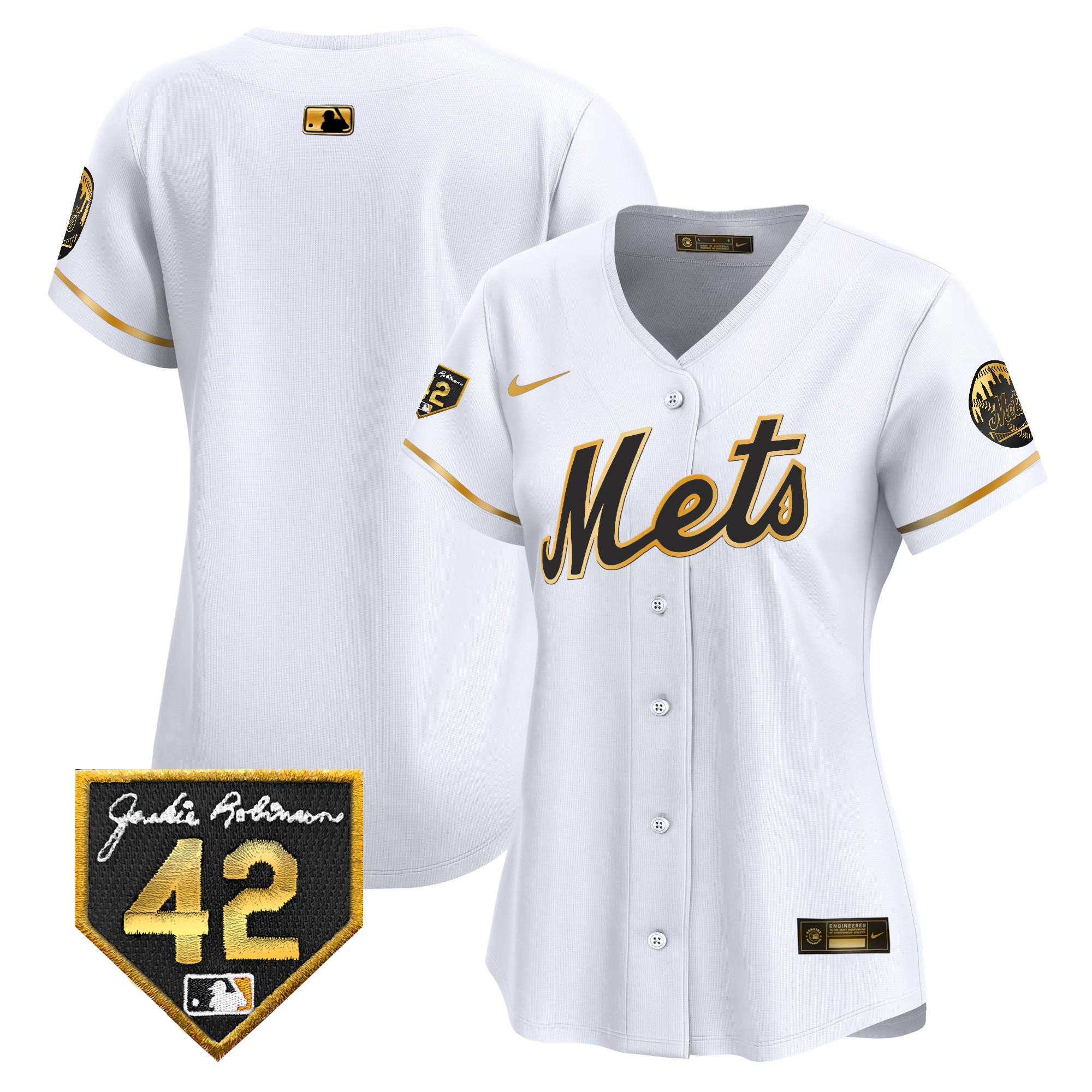 Team Women's New York Mets Jackie Robinson Patch Vapor Premier Limited White Gold Jersey