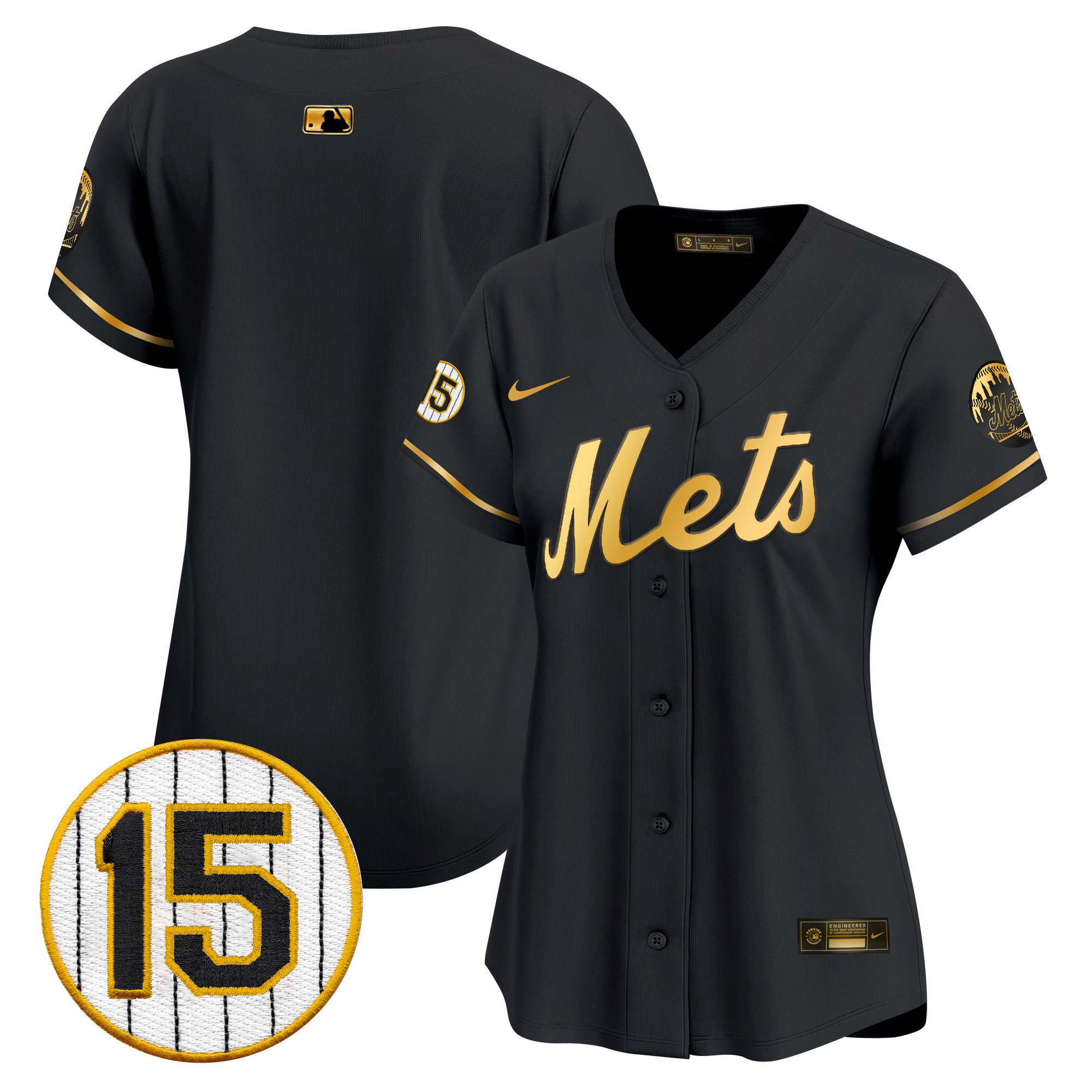 Team Women's New York Mets Jerry Grote Patch Vapor Premier Limited Black Gold Jersey