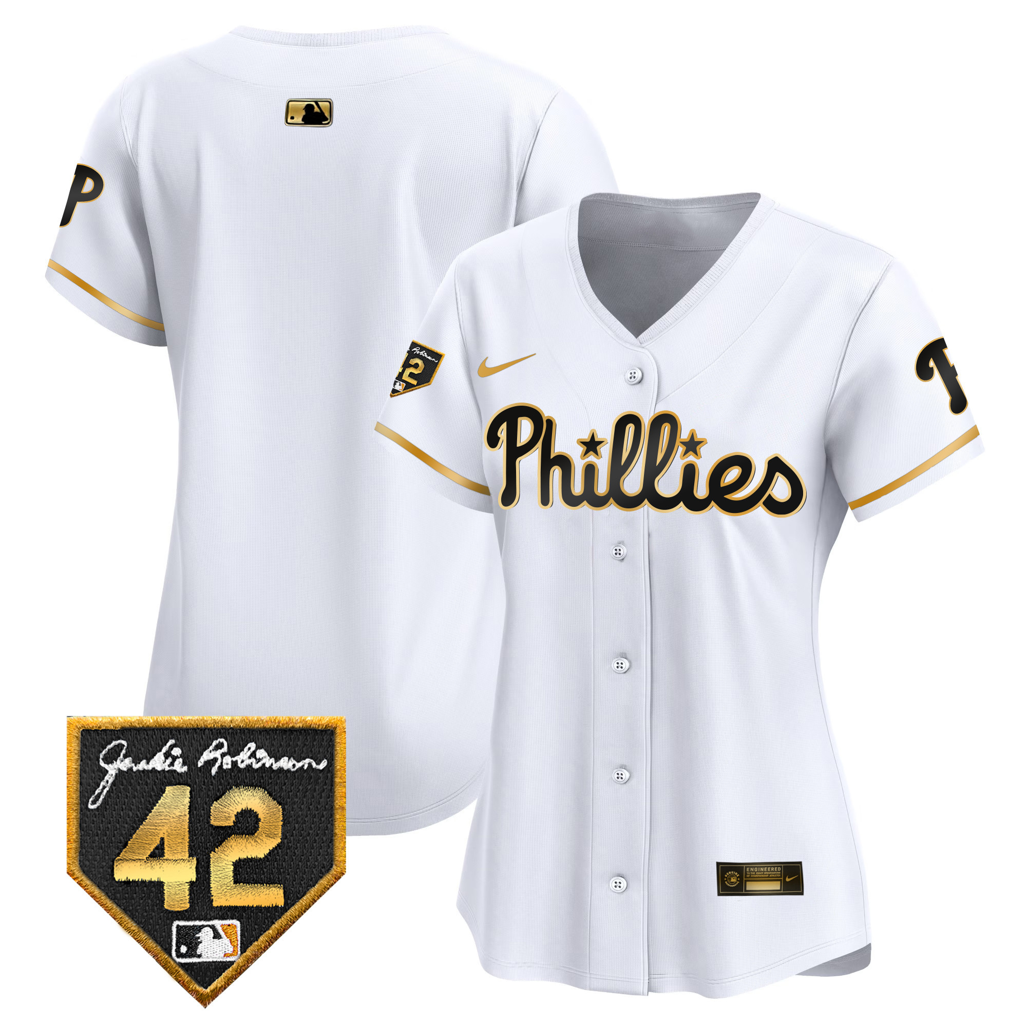 Team Women's Philadelphia Phillies Jackie Robinson Patch Vapor Premier Limited White Gold Jersey