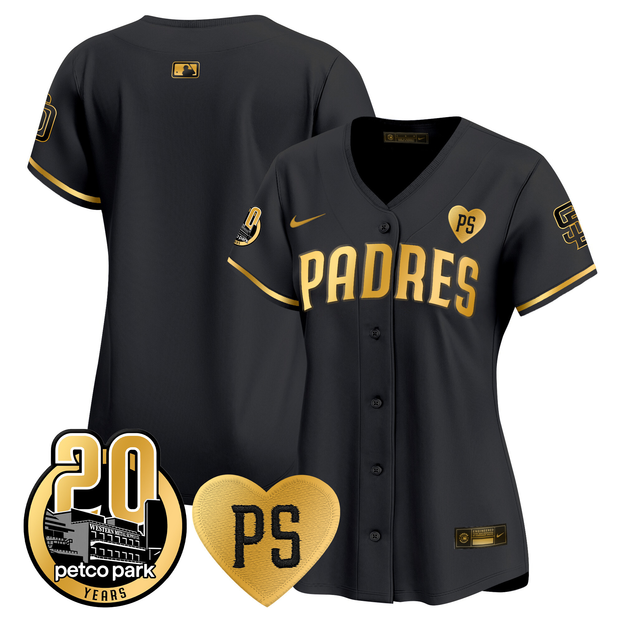 Team Women's San Diego Padres "For Peter" & Petco Park 20th Patch Vapor Premier Limited Black Gold Jersey