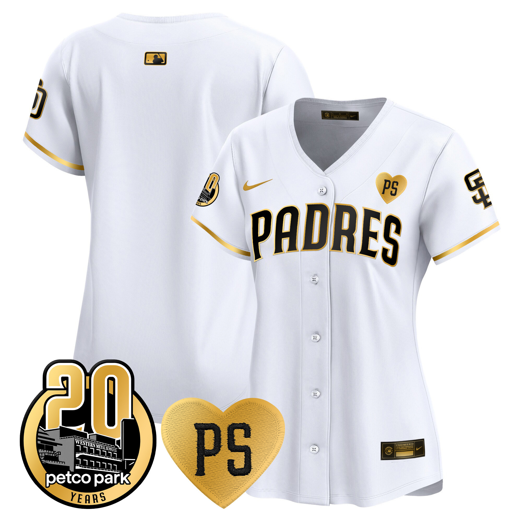 Team Women's San Diego Padres "For Peter" & Petco Park 20th Patch Vapor Premier Limited White Gold Jersey