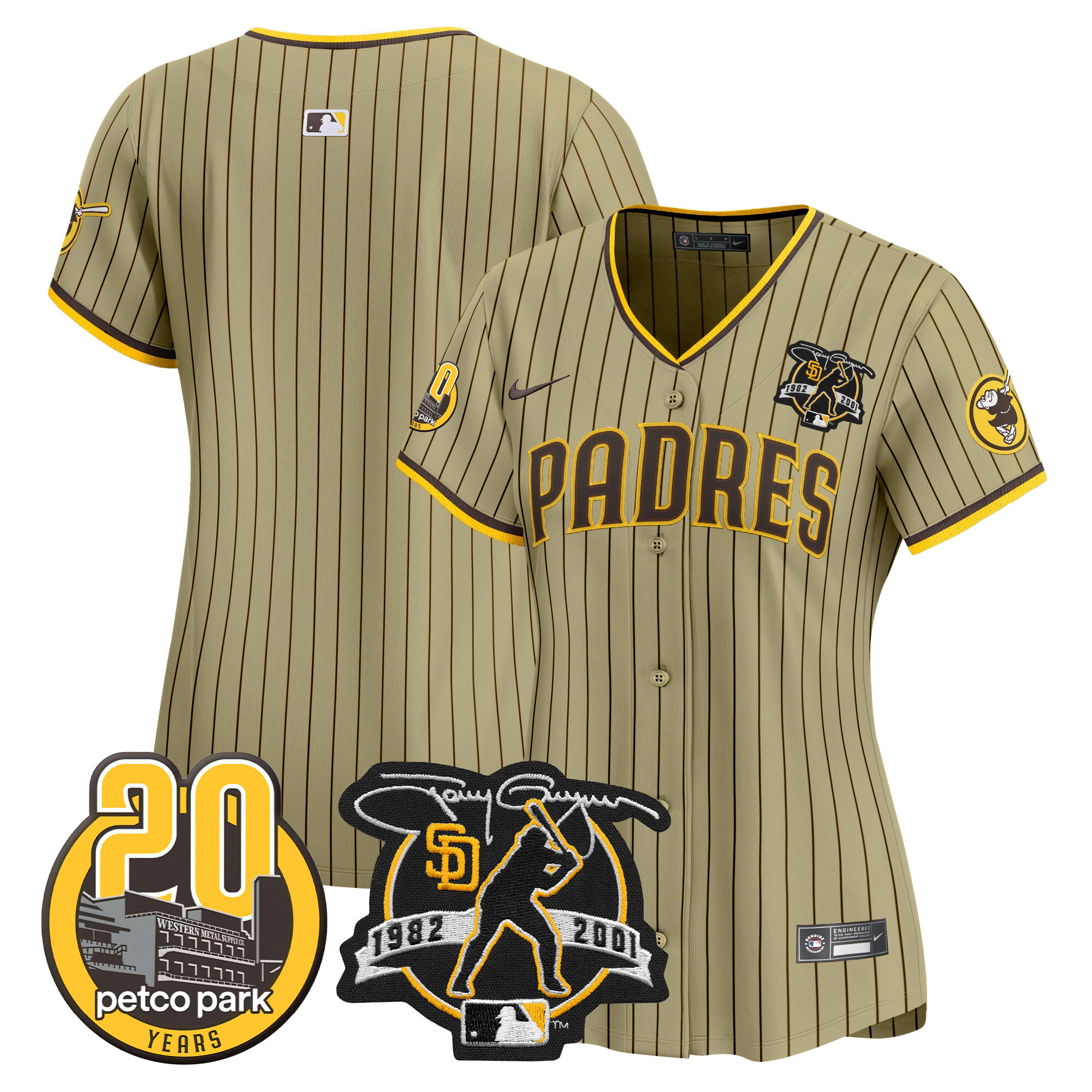 Team Women's San Diego Padres Tony Gwynn & Petco Park 20th Patch Vapor Premier Limited Tan Jersey